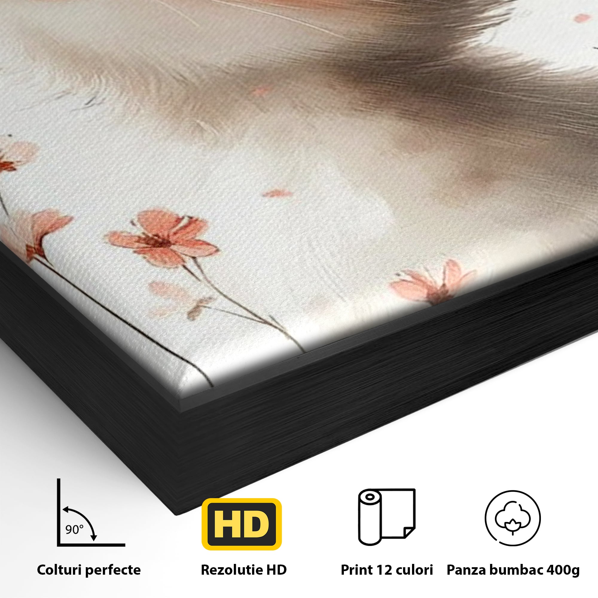 Leinwand Wandkunst Canvas Premium, LuxCanva® K1058, Frühling Blume, Blumen, Schnurrbart, Kätzchen, Baby, süß, Unschuld, Pastell, Pastell, Rosa, Babyzimmer, Schlafzimmer