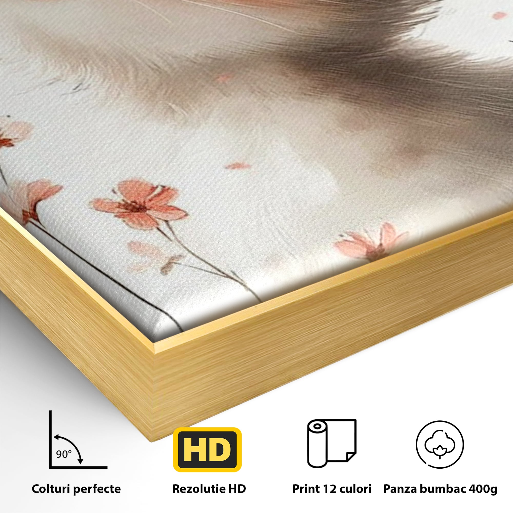 Leinwand Wandkunst Canvas Premium, LuxCanva® K1058, Frühling Blume, Blumen, Schnurrbart, Kätzchen, Baby, süß, Unschuld, Pastell, Pastell, Rosa, Babyzimmer, Schlafzimmer