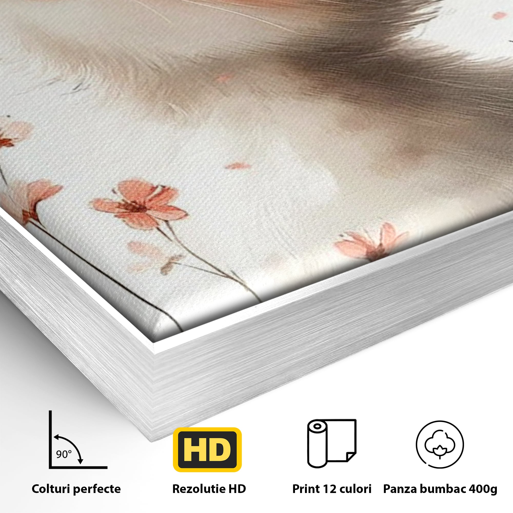Leinwand Wandkunst Canvas Premium, LuxCanva® K1058, Frühling Blume, Blumen, Schnurrbart, Kätzchen, Baby, süß, Unschuld, Pastell, Pastell, Rosa, Babyzimmer, Schlafzimmer