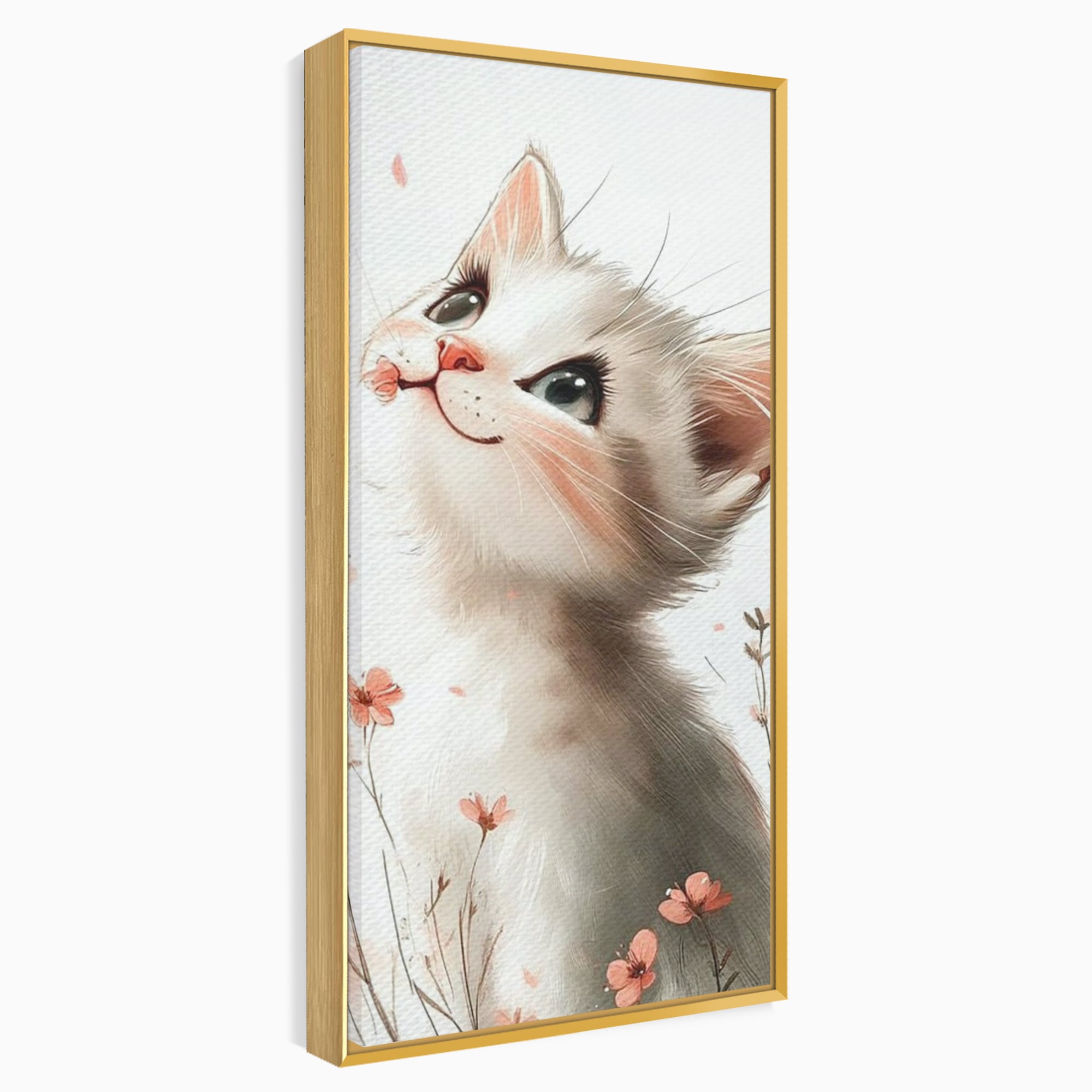 Leinwand Wandkunst Canvas Premium, LuxCanva® K1058, Frühling Blume, Blumen, Schnurrbart, Kätzchen, Baby, süß, Unschuld, Pastell, Pastell, Rosa, Babyzimmer, Schlafzimmer