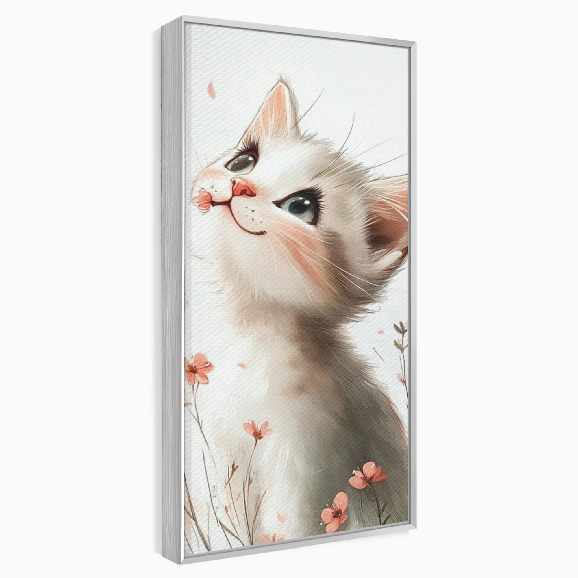 Leinwand Wandkunst Canvas Premium, LuxCanva® K1058, Frühling Blume, Blumen, Schnurrbart, Kätzchen, Baby, süß, Unschuld, Pastell, Pastell, Rosa, Babyzimmer, Schlafzimmer