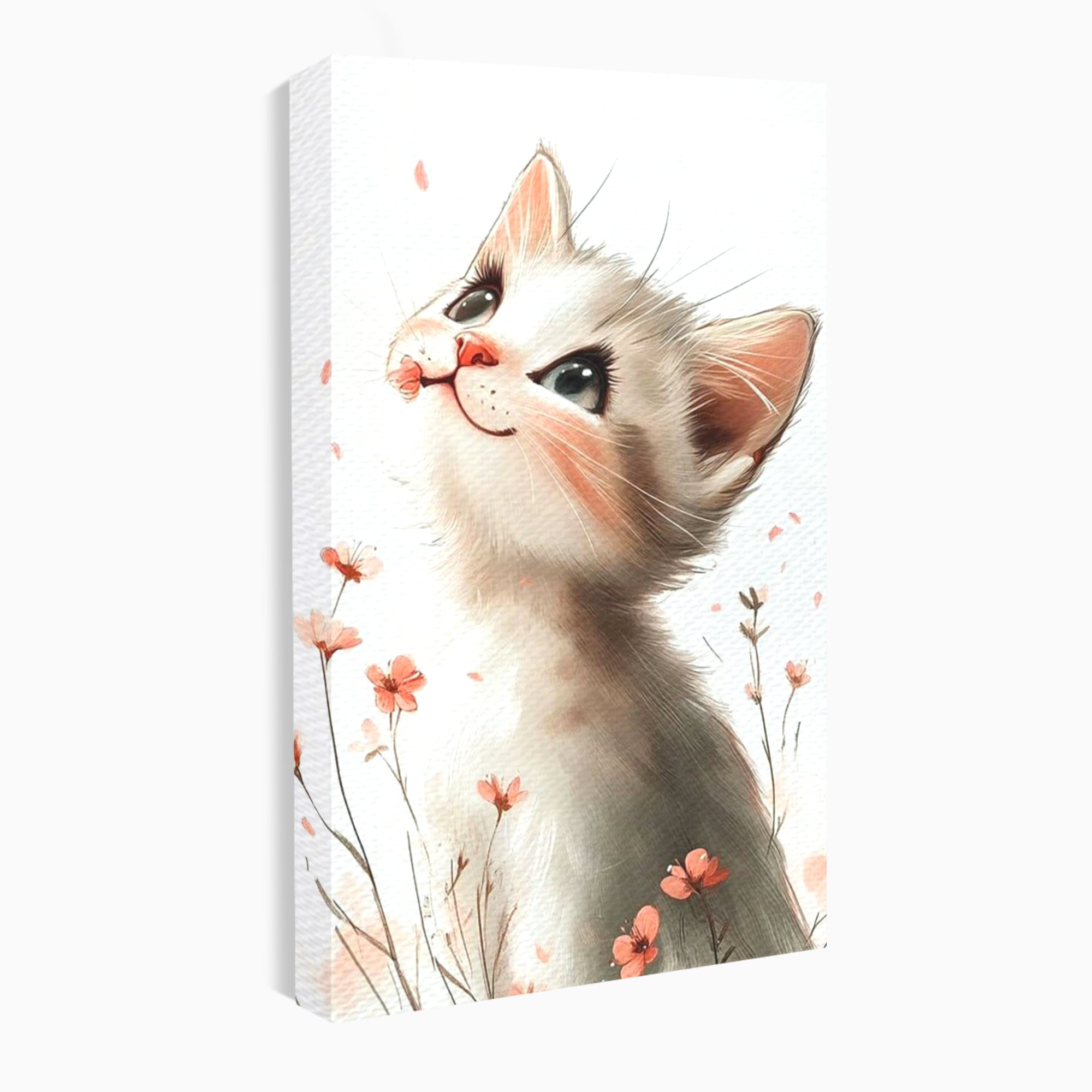 Leinwand Wandkunst Canvas Premium, LuxCanva® K1058, Frühling Blume, Blumen, Schnurrbart, Kätzchen, Baby, süß, Unschuld, Pastell, Pastell, Rosa, Babyzimmer, Schlafzimmer