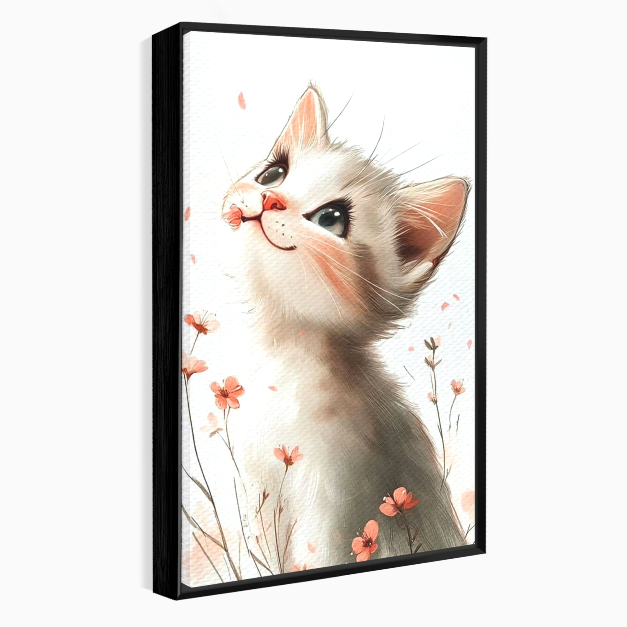 Leinwand Wandkunst Canvas Premium, LuxCanva® K1058, Frühling Blume, Blumen, Schnurrbart, Kätzchen, Baby, süß, Unschuld, Pastell, Pastell, Rosa, Babyzimmer, Schlafzimmer