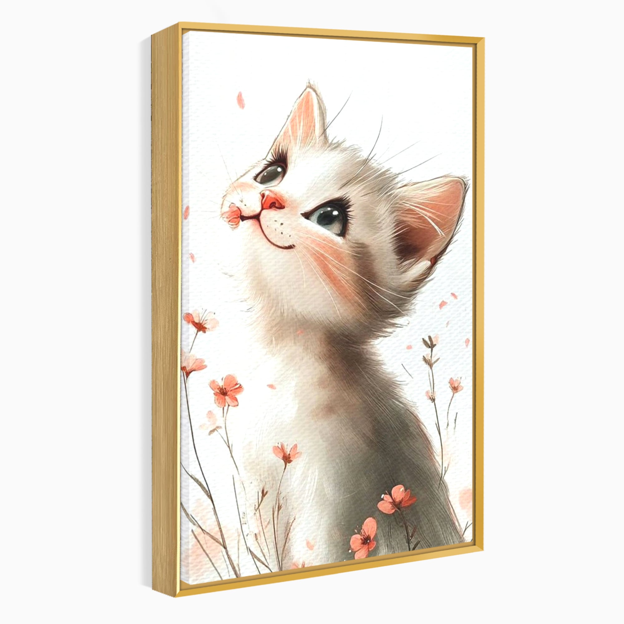Leinwand Wandkunst Canvas Premium, LuxCanva® K1058, Frühling Blume, Blumen, Schnurrbart, Kätzchen, Baby, süß, Unschuld, Pastell, Pastell, Rosa, Babyzimmer, Schlafzimmer