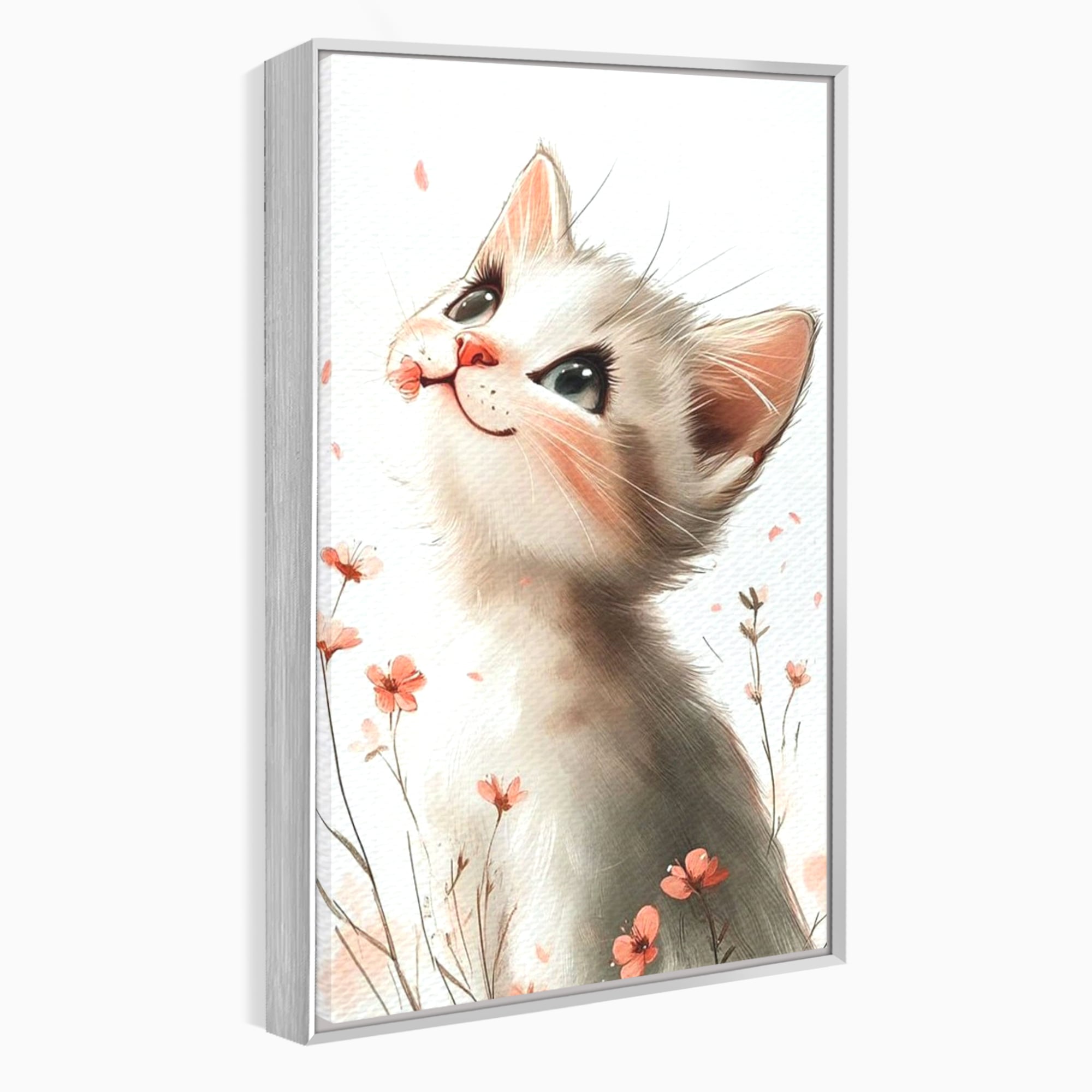 Leinwand Wandkunst Canvas Premium, LuxCanva® K1058, Frühling Blume, Blumen, Schnurrbart, Kätzchen, Baby, süß, Unschuld, Pastell, Pastell, Rosa, Babyzimmer, Schlafzimmer