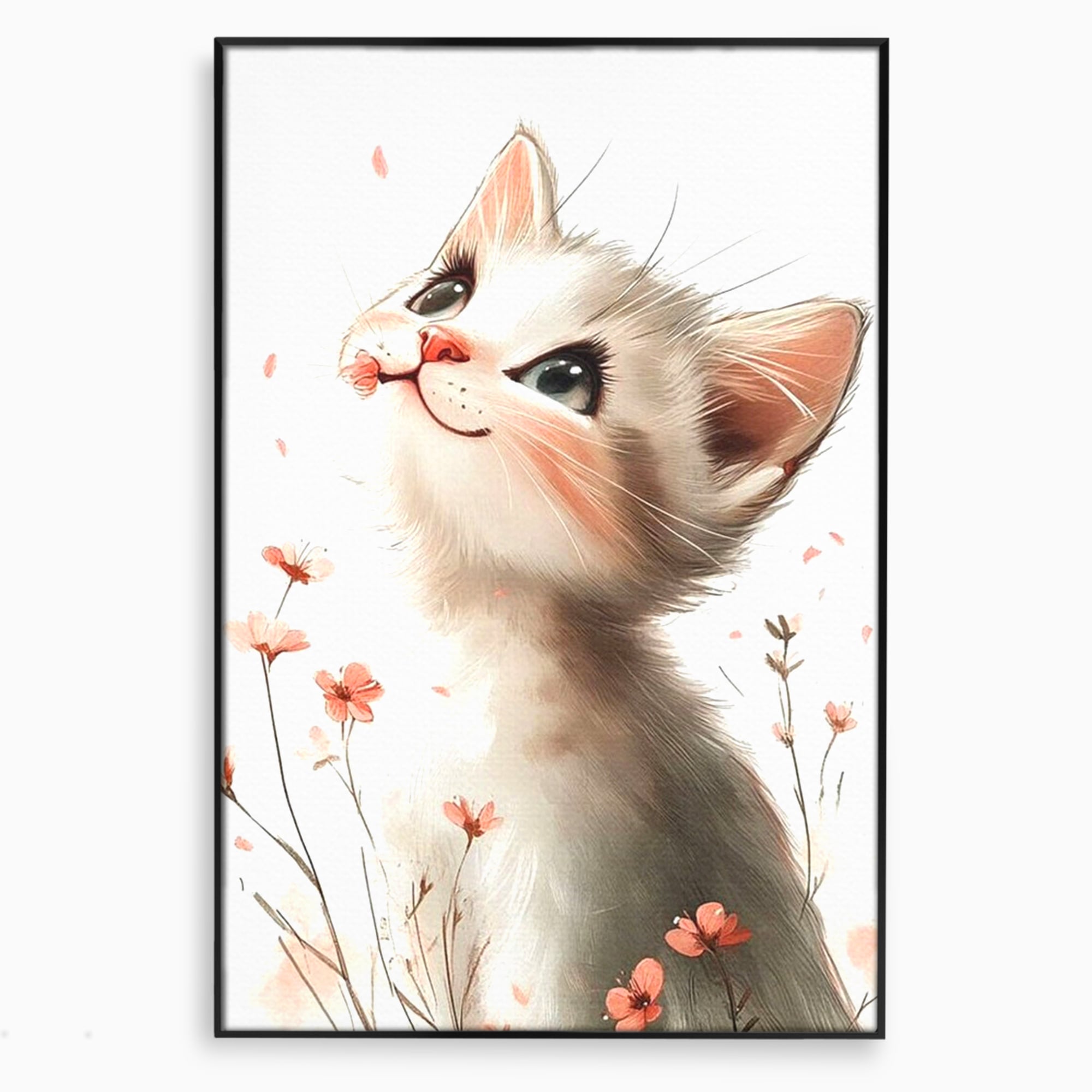 Leinwand Wandkunst Canvas Premium, LuxCanva® K1058, Frühling Blume, Blumen, Schnurrbart, Kätzchen, Baby, süß, Unschuld, Pastell, Pastell, Rosa, Babyzimmer, Schlafzimmer