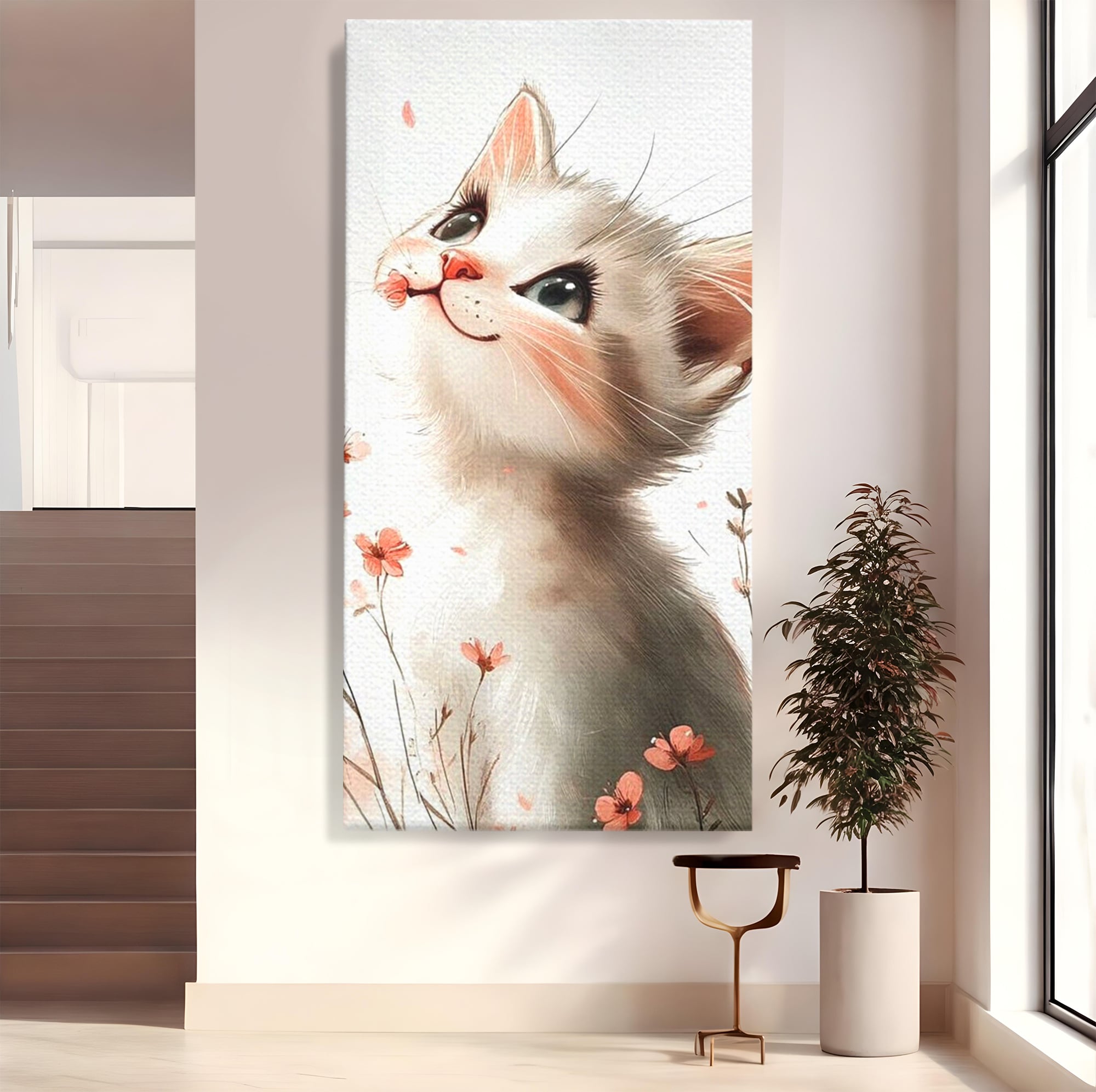 Leinwand Wandkunst Canvas Premium, LuxCanva® K1058, Frühling Blume, Blumen, Schnurrbart, Kätzchen, Baby, süß, Unschuld, Pastell, Pastell, Rosa, Babyzimmer, Schlafzimmer