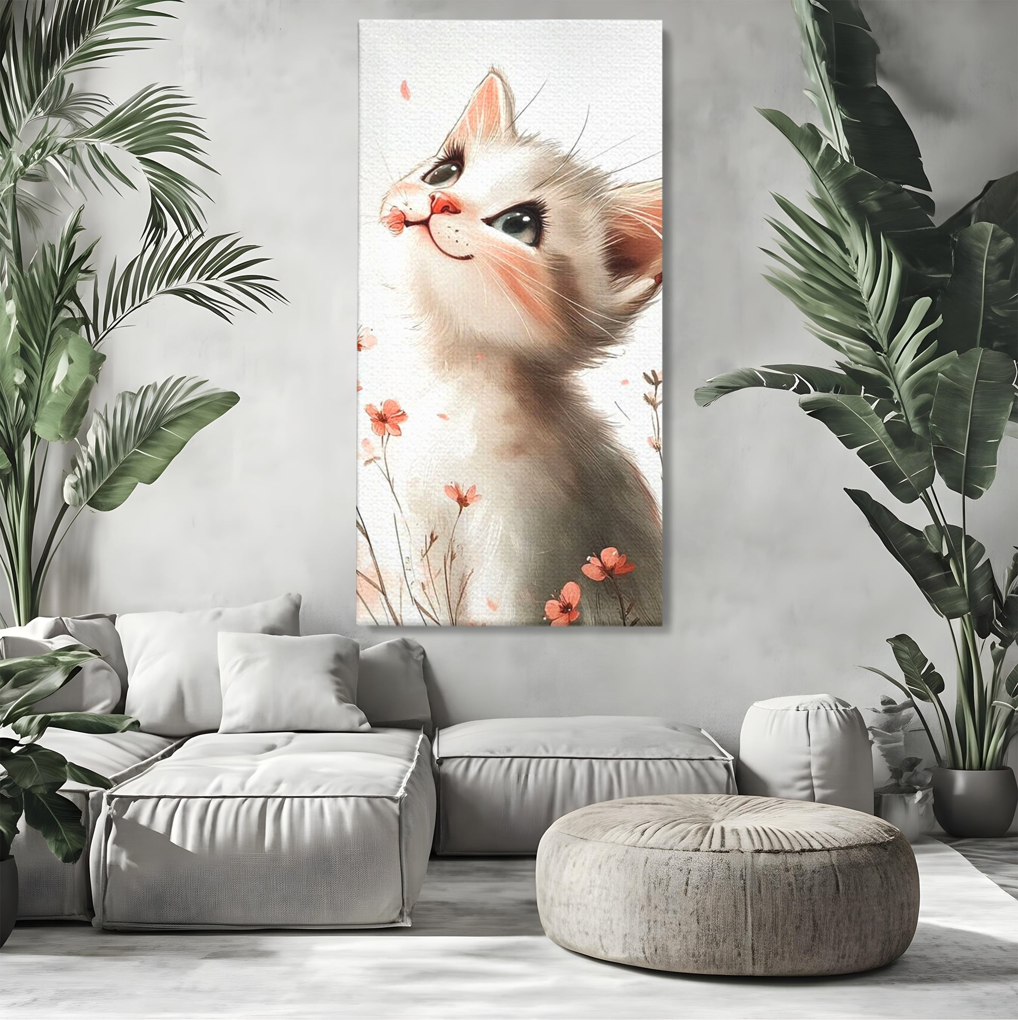 Leinwand Wandkunst Canvas Premium, LuxCanva® K1058, Frühling Blume, Blumen, Schnurrbart, Kätzchen, Baby, süß, Unschuld, Pastell, Pastell, Rosa, Babyzimmer, Schlafzimmer