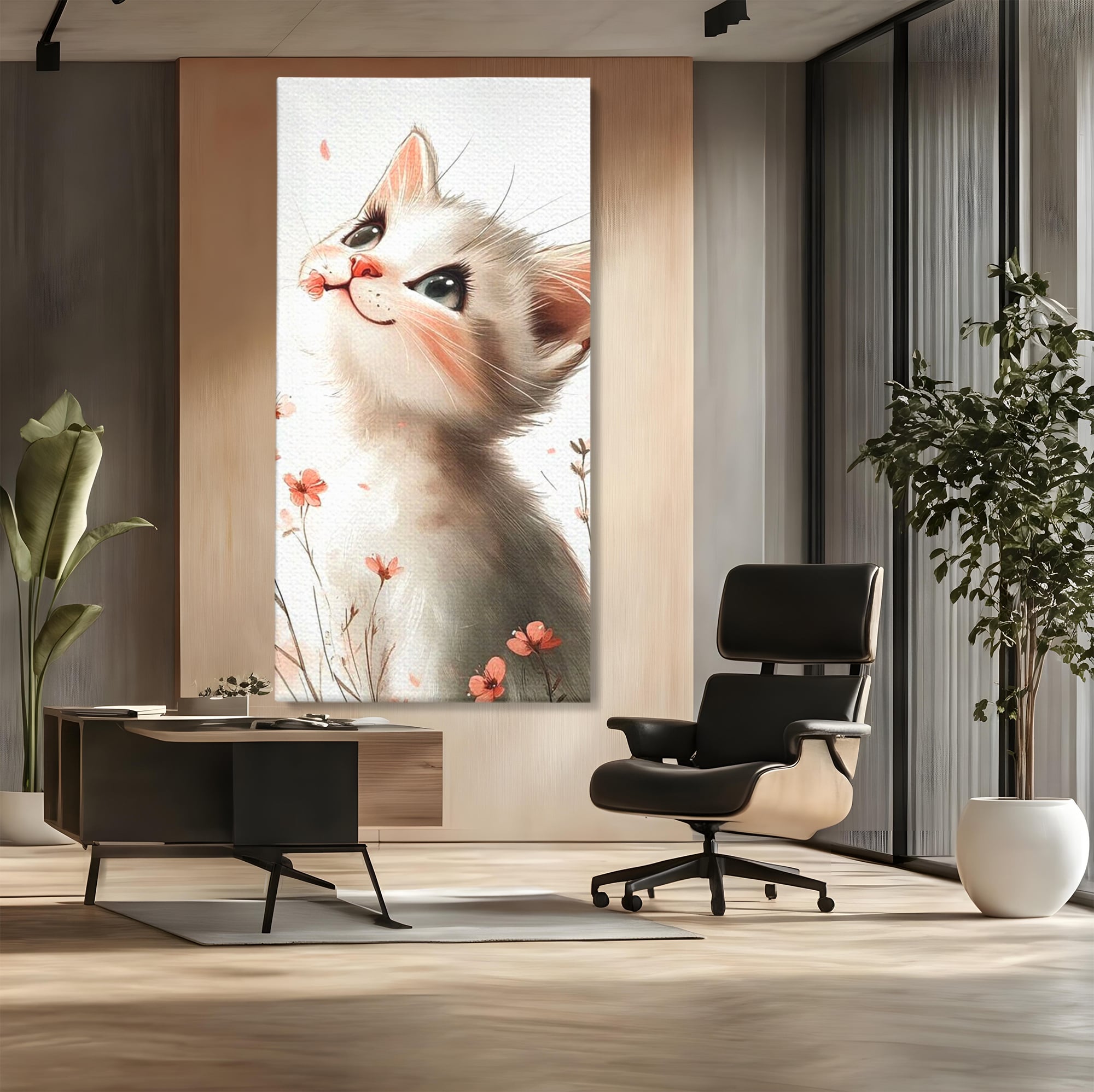 Leinwand Wandkunst Canvas Premium, LuxCanva® K1058, Frühling Blume, Blumen, Schnurrbart, Kätzchen, Baby, süß, Unschuld, Pastell, Pastell, Rosa, Babyzimmer, Schlafzimmer