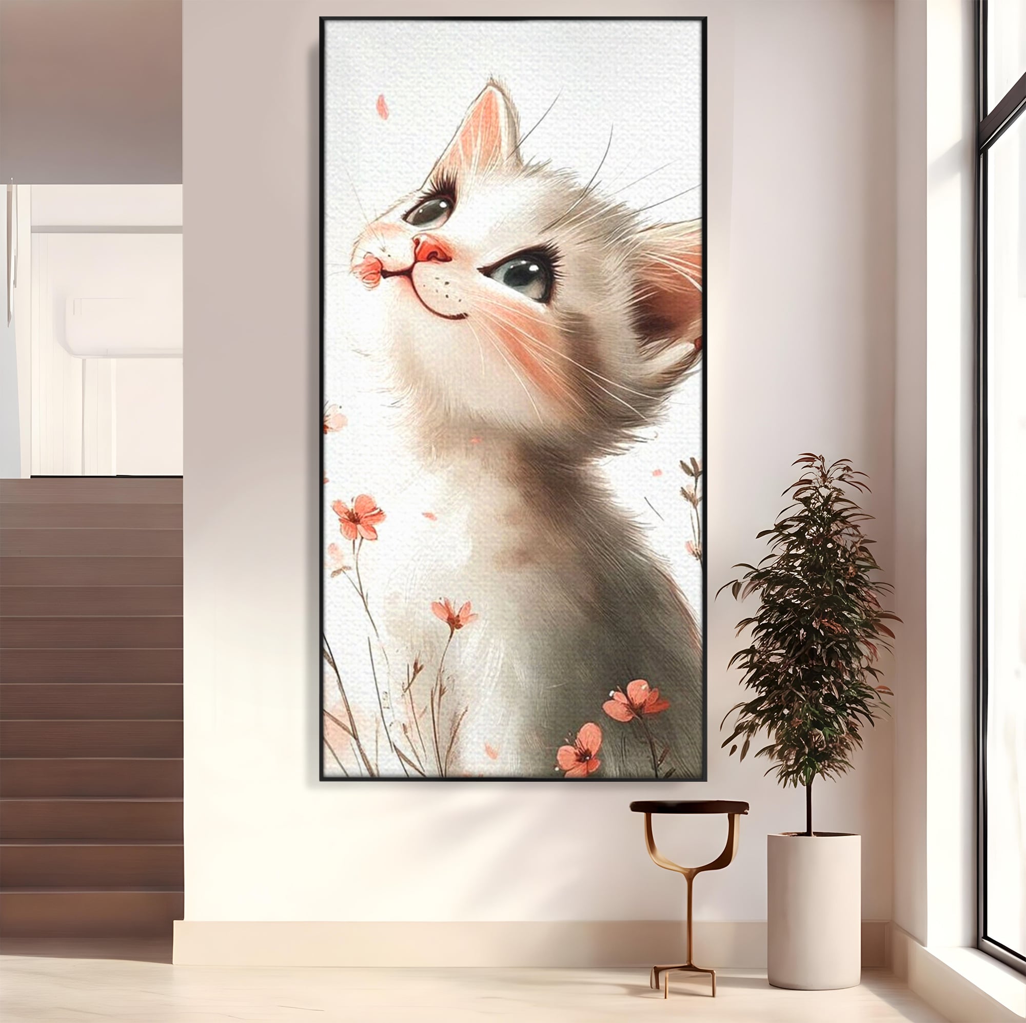 Leinwand Wandkunst Canvas Premium, LuxCanva® K1058, Frühling Blume, Blumen, Schnurrbart, Kätzchen, Baby, süß, Unschuld, Pastell, Pastell, Rosa, Babyzimmer, Schlafzimmer