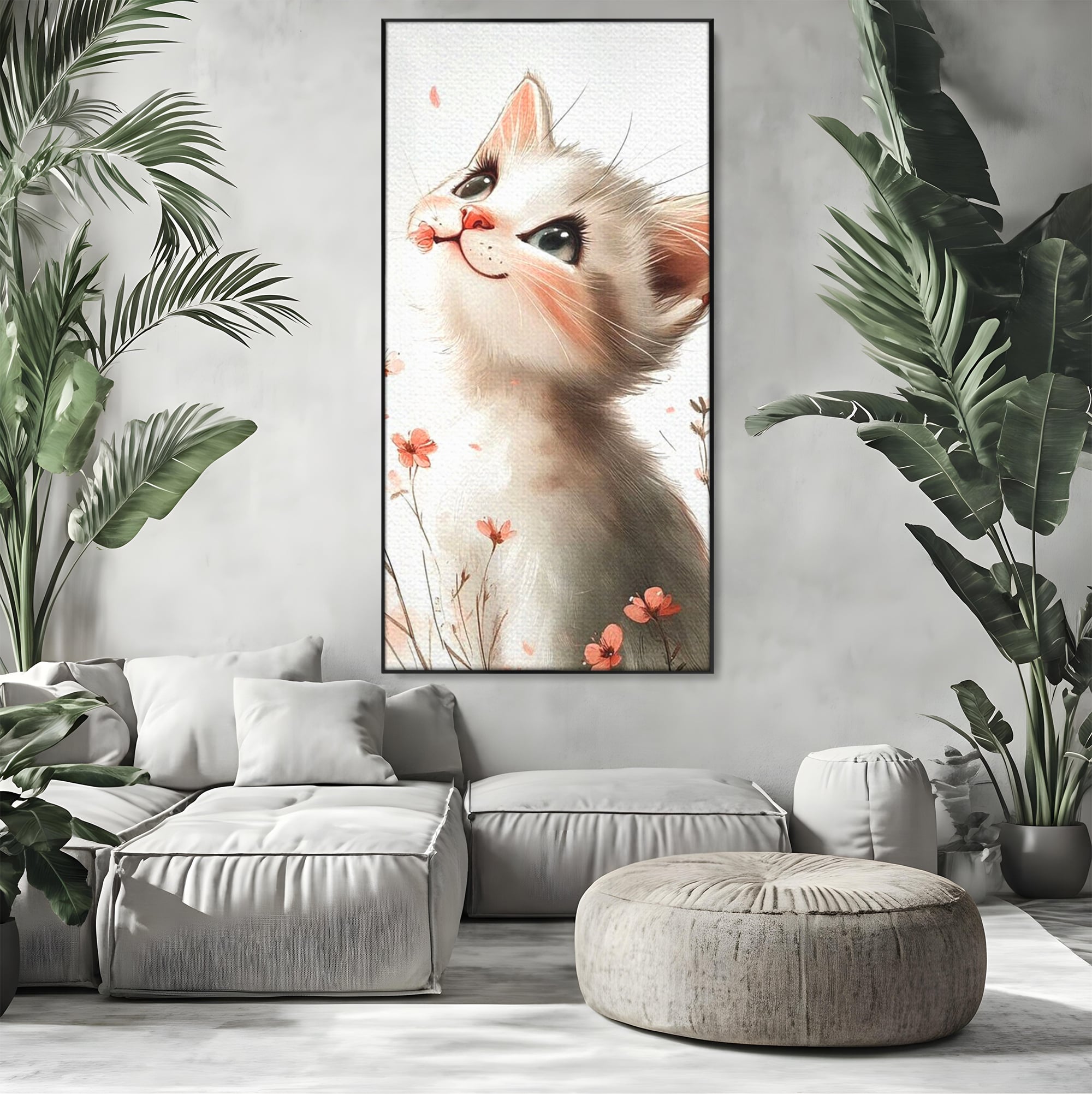 Leinwand Wandkunst Canvas Premium, LuxCanva® K1058, Frühling Blume, Blumen, Schnurrbart, Kätzchen, Baby, süß, Unschuld, Pastell, Pastell, Rosa, Babyzimmer, Schlafzimmer