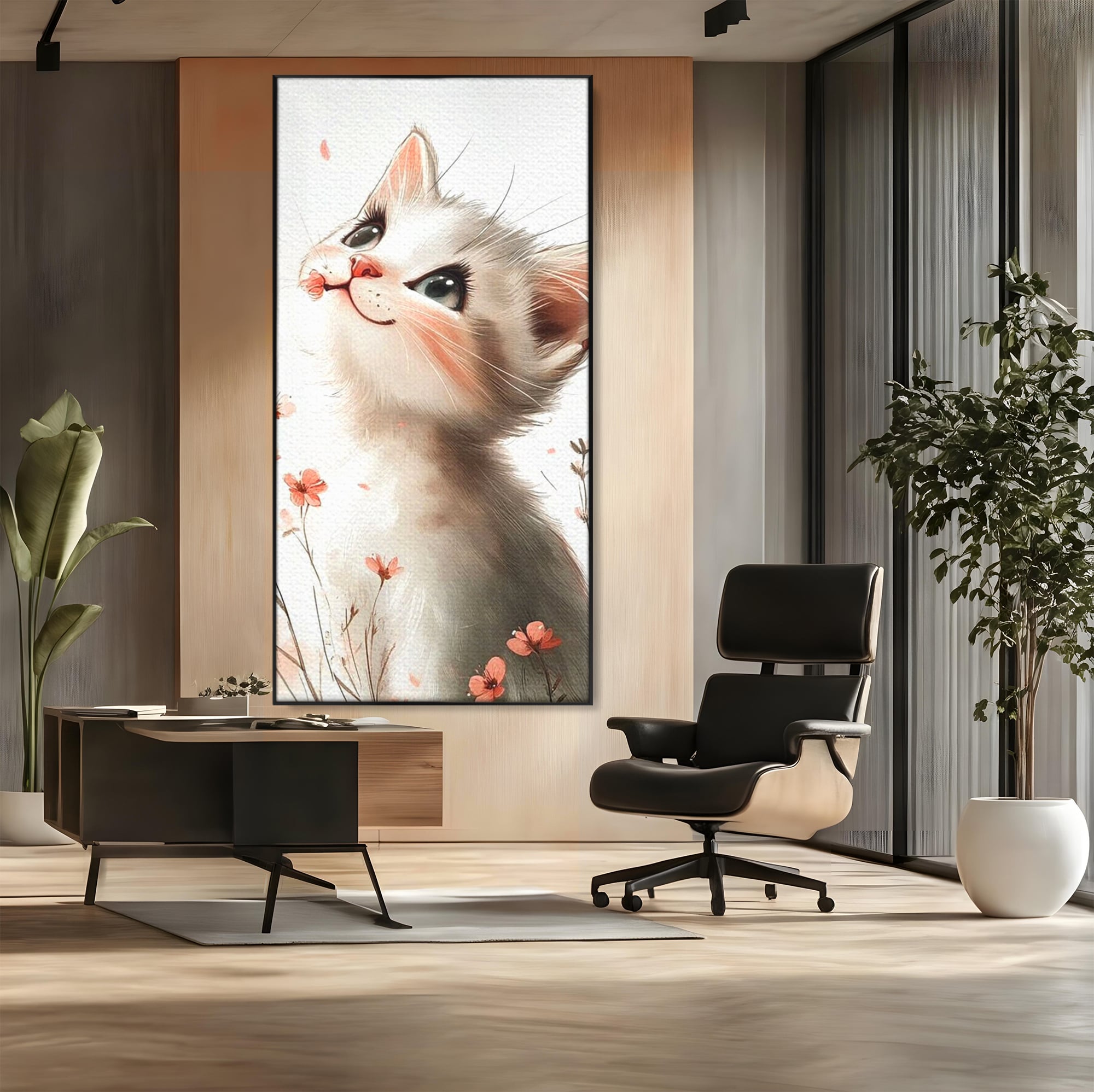 Leinwand Wandkunst Canvas Premium, LuxCanva® K1058, Frühling Blume, Blumen, Schnurrbart, Kätzchen, Baby, süß, Unschuld, Pastell, Pastell, Rosa, Babyzimmer, Schlafzimmer