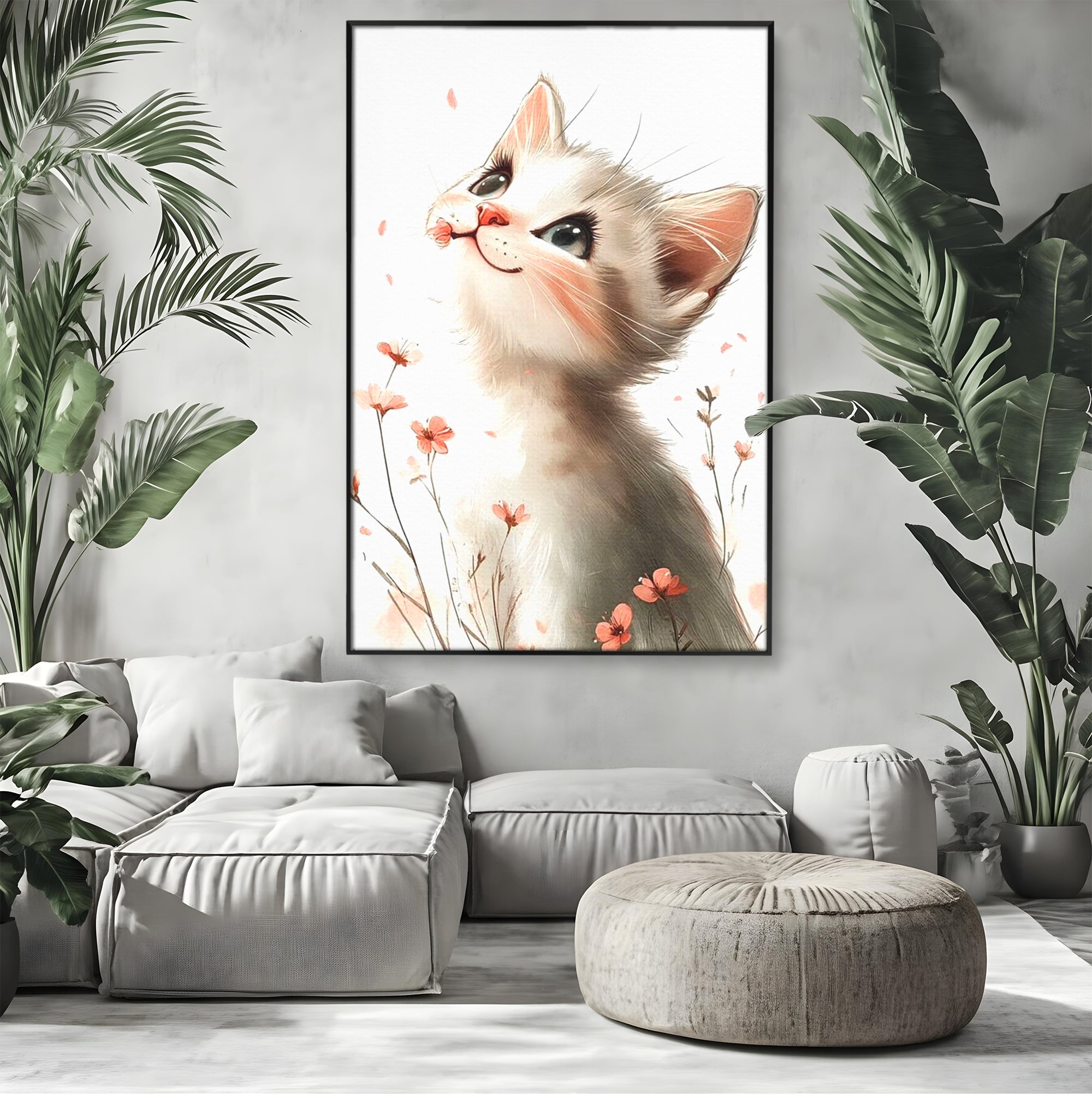 Leinwand Wandkunst Canvas Premium, LuxCanva® K1058, Frühling Blume, Blumen, Schnurrbart, Kätzchen, Baby, süß, Unschuld, Pastell, Pastell, Rosa, Babyzimmer, Schlafzimmer