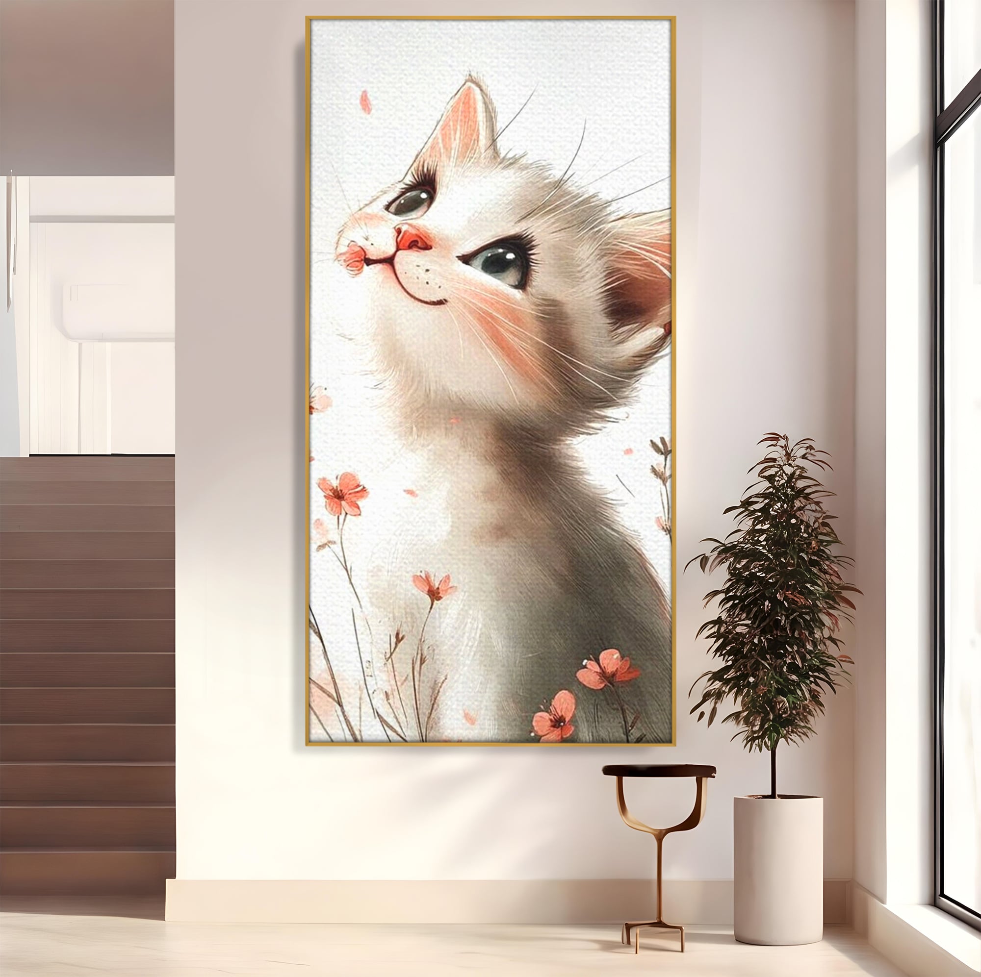 Leinwand Wandkunst Canvas Premium, LuxCanva® K1058, Frühling Blume, Blumen, Schnurrbart, Kätzchen, Baby, süß, Unschuld, Pastell, Pastell, Rosa, Babyzimmer, Schlafzimmer