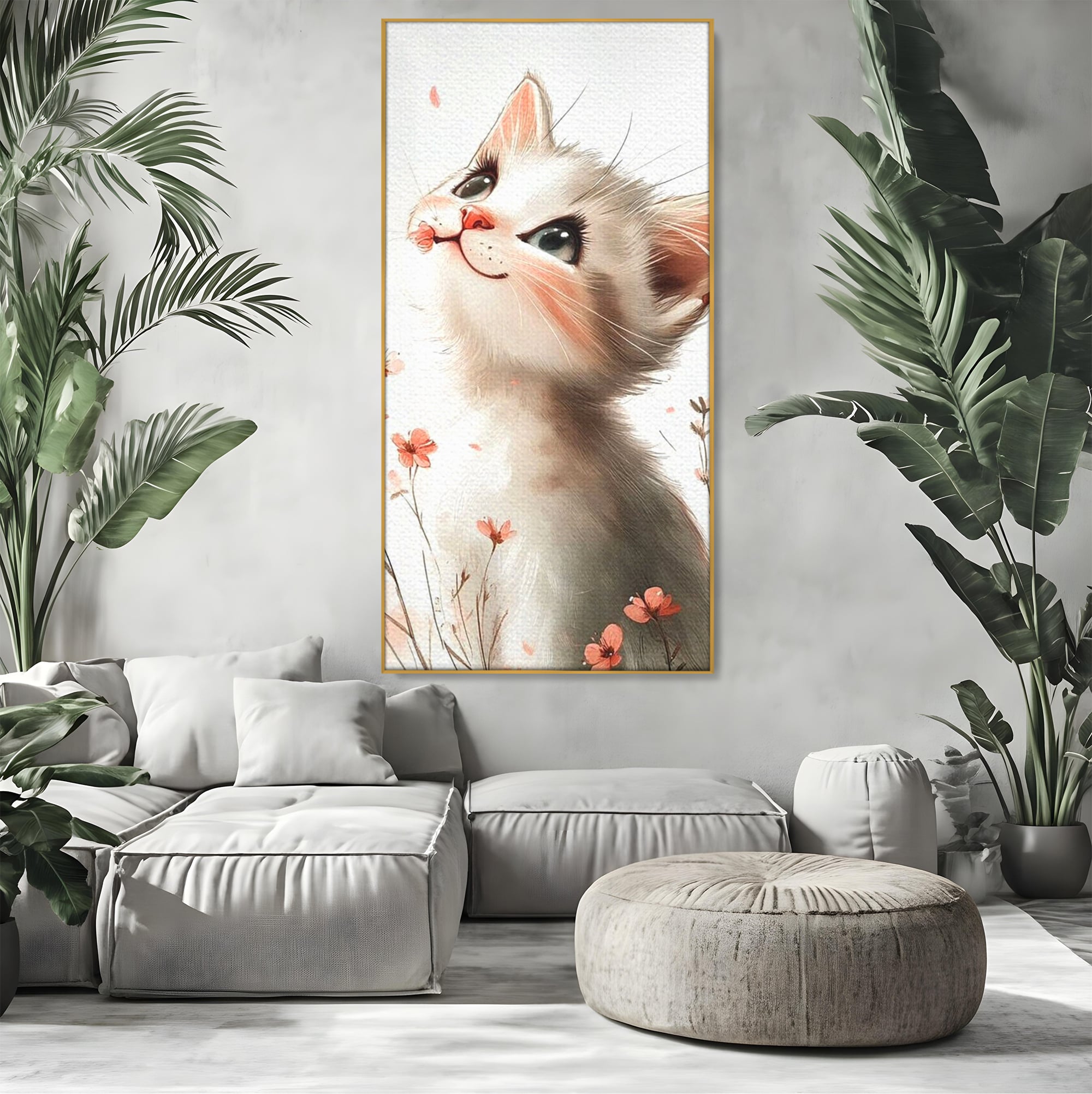 Leinwand Wandkunst Canvas Premium, LuxCanva® K1058, Frühling Blume, Blumen, Schnurrbart, Kätzchen, Baby, süß, Unschuld, Pastell, Pastell, Rosa, Babyzimmer, Schlafzimmer
