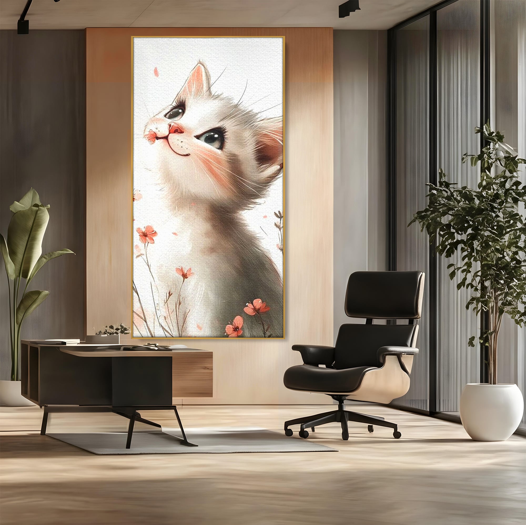 Leinwand Wandkunst Canvas Premium, LuxCanva® K1058, Frühling Blume, Blumen, Schnurrbart, Kätzchen, Baby, süß, Unschuld, Pastell, Pastell, Rosa, Babyzimmer, Schlafzimmer