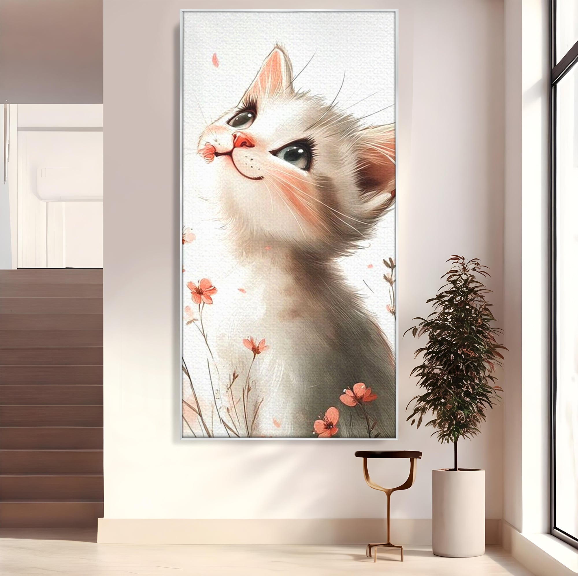 Leinwand Wandkunst Canvas Premium, LuxCanva® K1058, Frühling Blume, Blumen, Schnurrbart, Kätzchen, Baby, süß, Unschuld, Pastell, Pastell, Rosa, Babyzimmer, Schlafzimmer