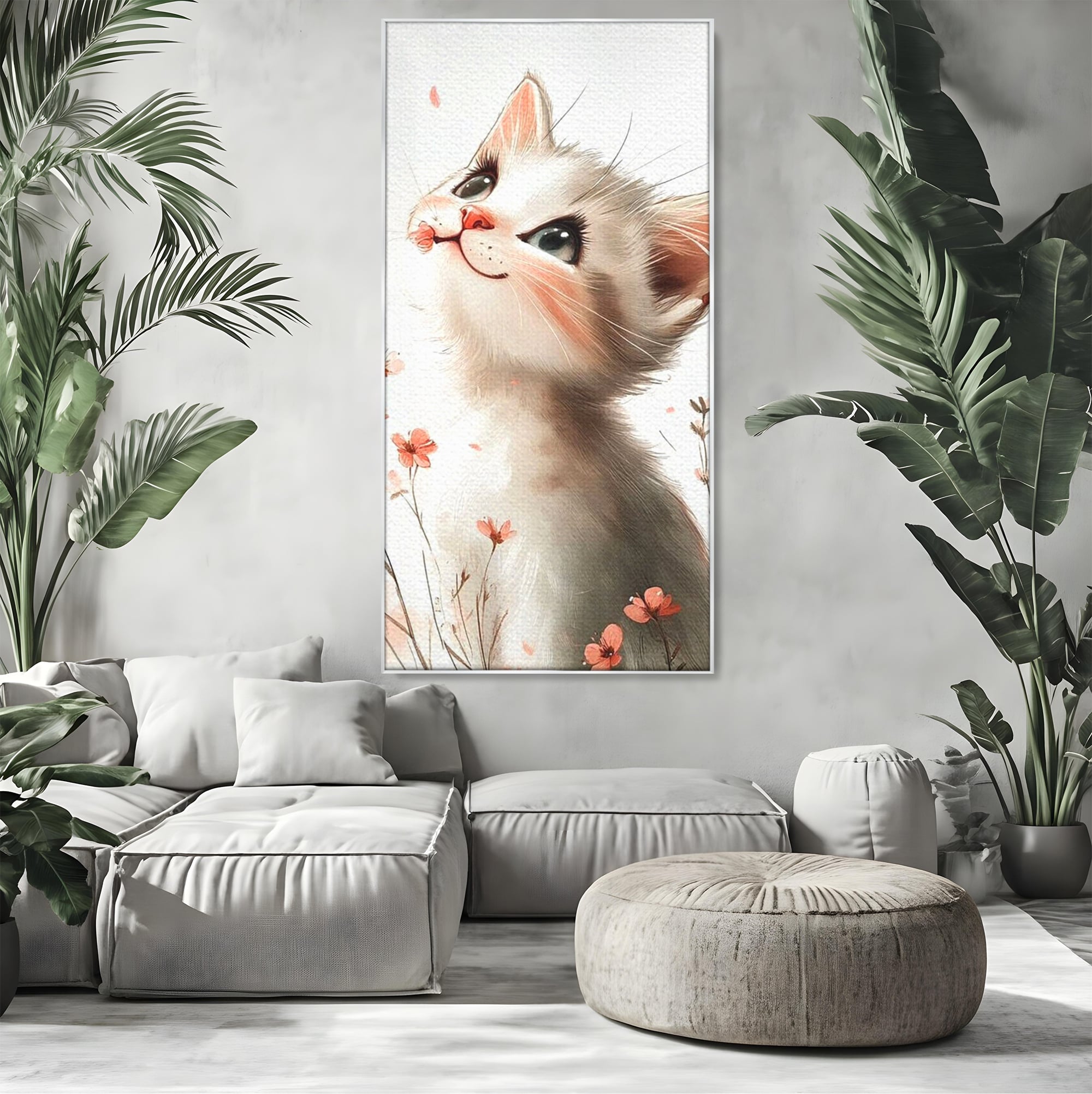 Leinwand Wandkunst Canvas Premium, LuxCanva® K1058, Frühling Blume, Blumen, Schnurrbart, Kätzchen, Baby, süß, Unschuld, Pastell, Pastell, Rosa, Babyzimmer, Schlafzimmer