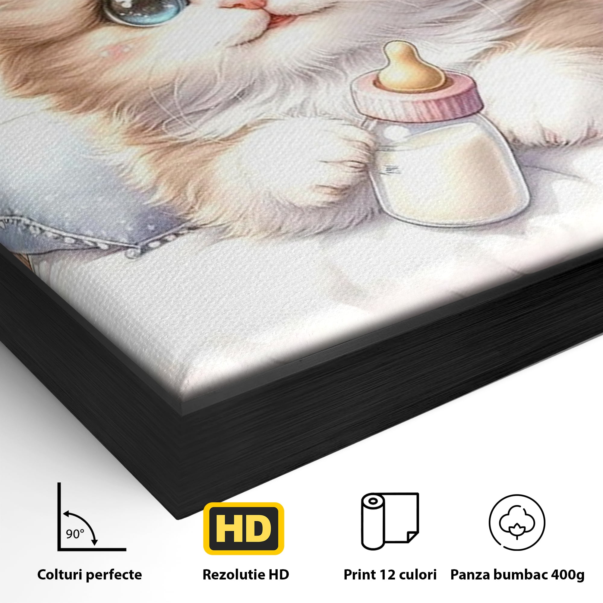 Tablou Canvas Premium, LuxCanva® K1059, Poveste de Noapte Buna, Copilarie, Biberon, Patut, Pisicuta, Pufosenie, Adorabil, Vis, Somn, Camera Copil, Dormitor