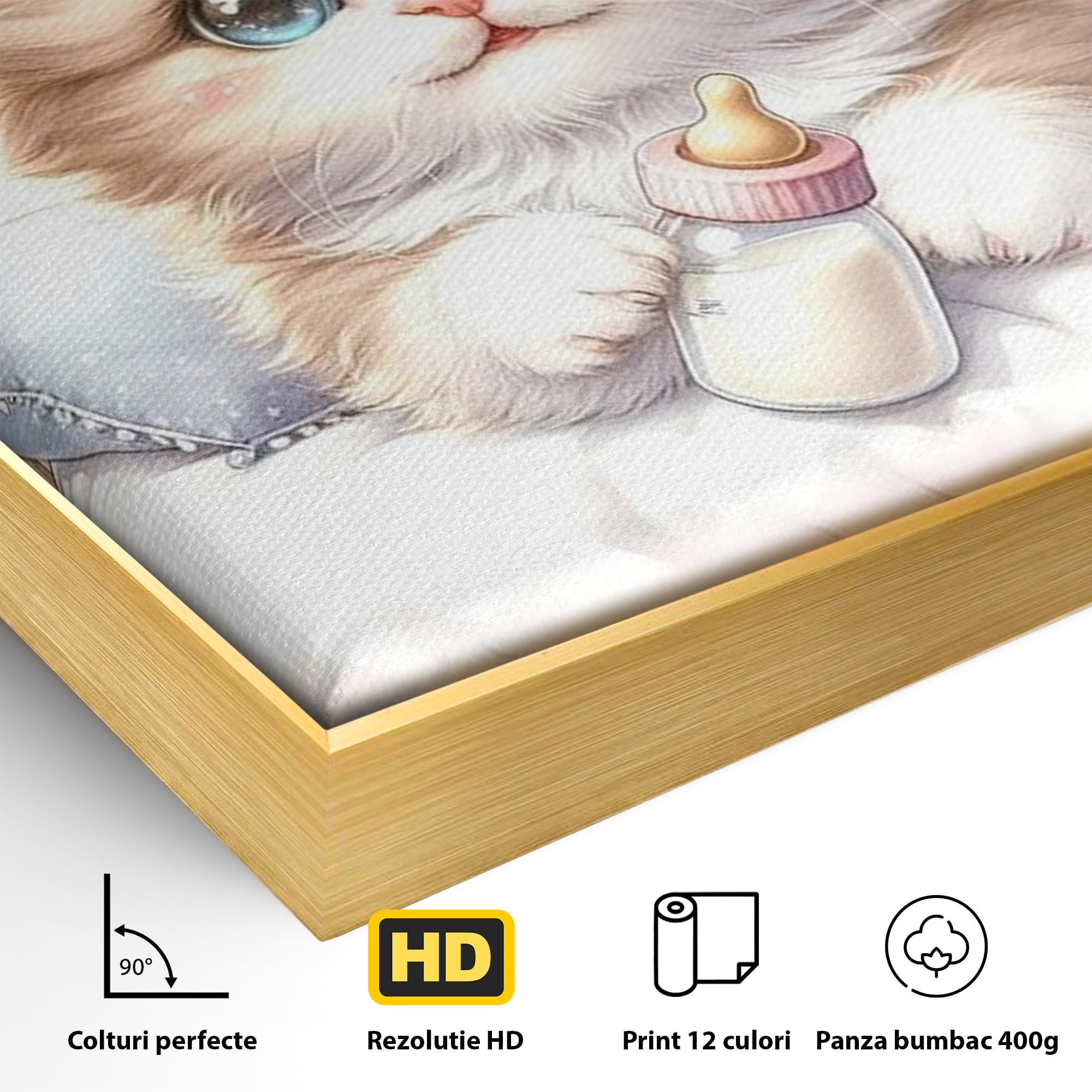 Tablou Canvas Premium, LuxCanva® K1059, Poveste de Noapte Buna, Copilarie, Biberon, Patut, Pisicuta, Pufosenie, Adorabil, Vis, Somn, Camera Copil, Dormitor