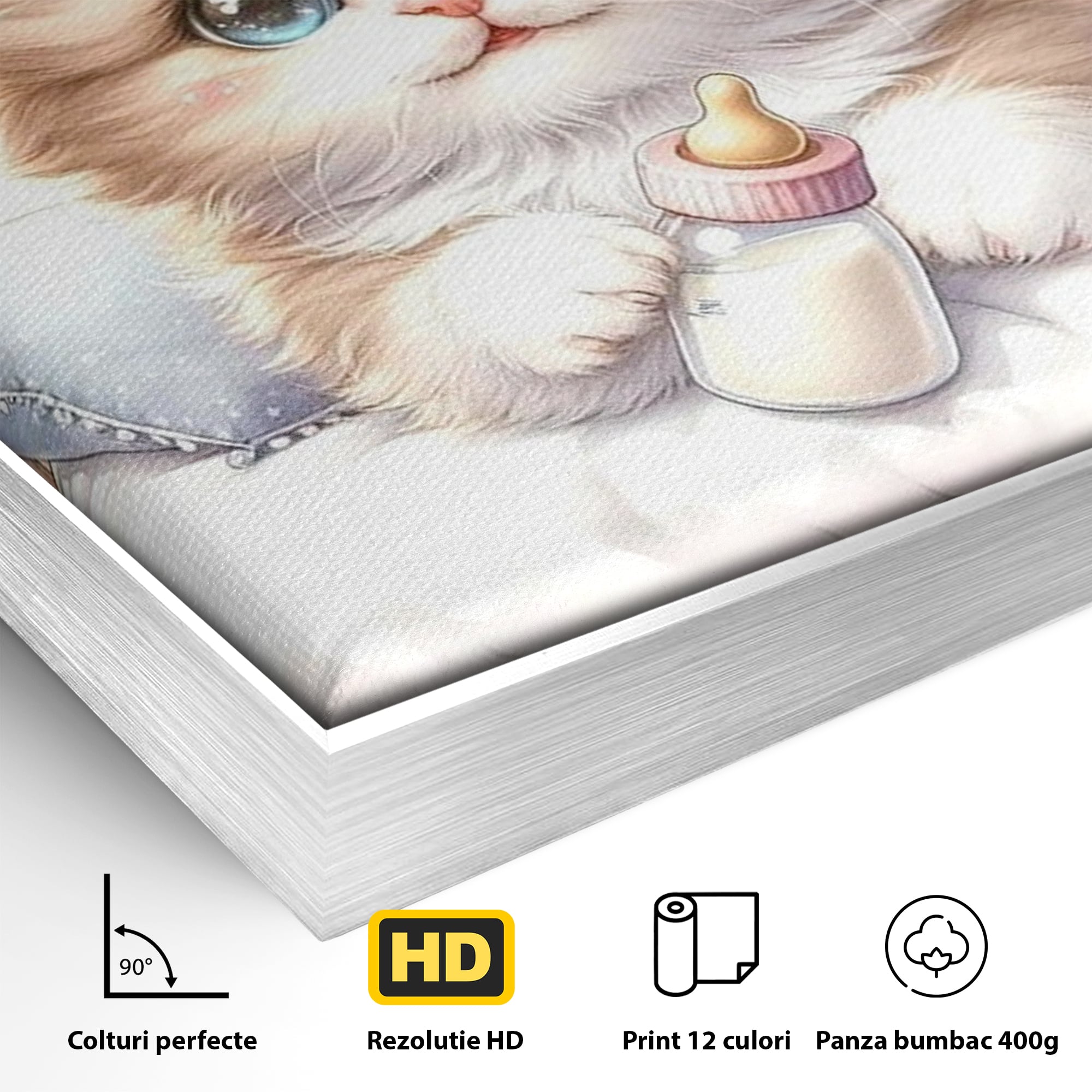 Tablou Canvas Premium, LuxCanva® K1059, Poveste de Noapte Buna, Copilarie, Biberon, Patut, Pisicuta, Pufosenie, Adorabil, Vis, Somn, Camera Copil, Dormitor