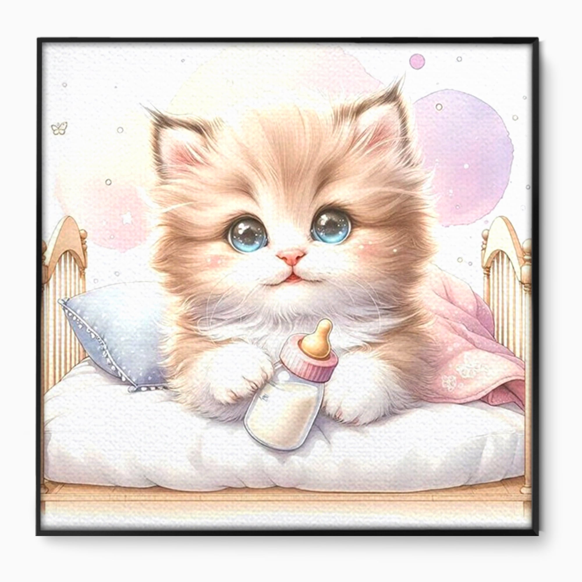 Tablou Canvas Premium, LuxCanva® K1059, Poveste de Noapte Buna, Copilarie, Biberon, Patut, Pisicuta, Pufosenie, Adorabil, Vis, Somn, Camera Copil, Dormitor