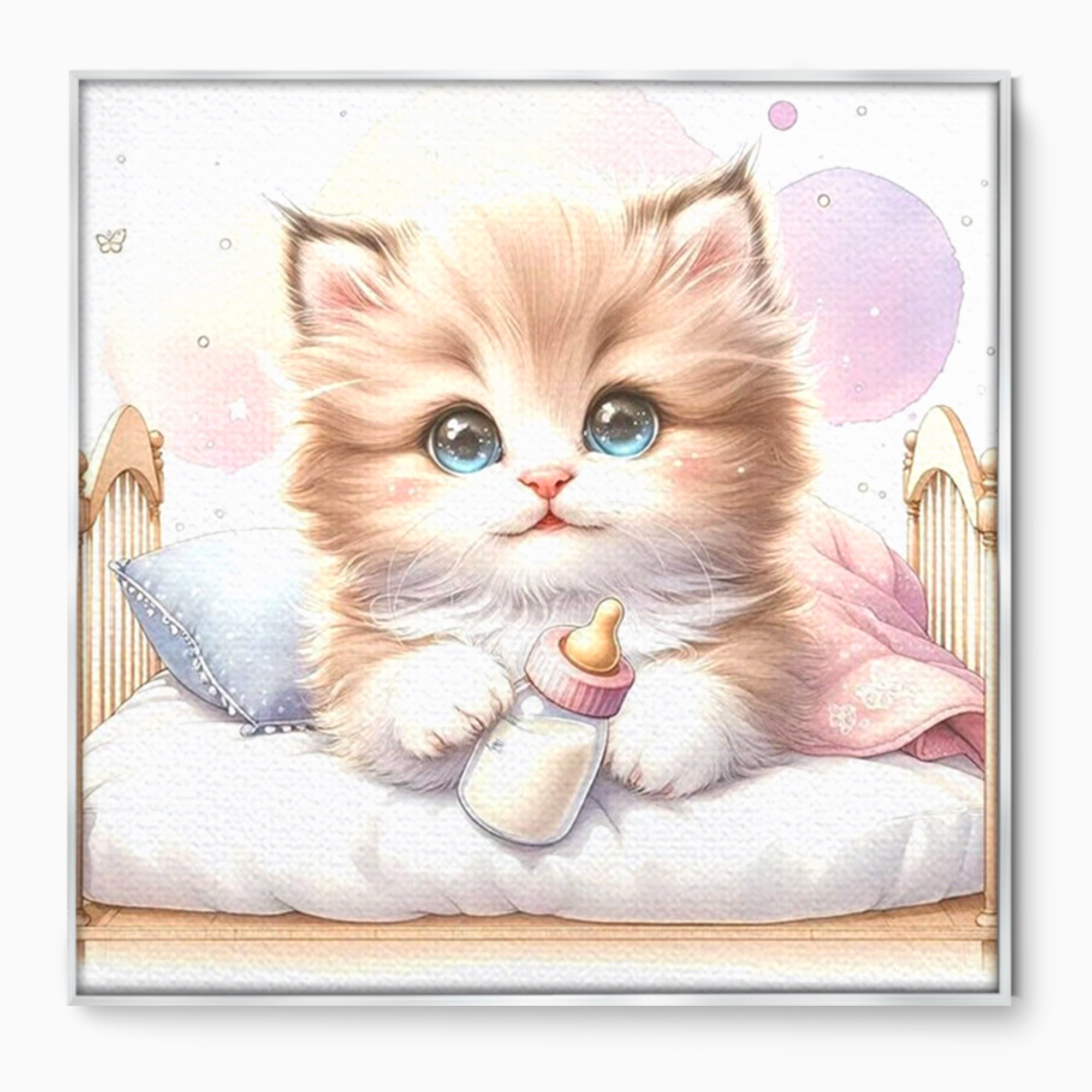 Tablou Canvas Premium, LuxCanva® K1059, Poveste de Noapte Buna, Copilarie, Biberon, Patut, Pisicuta, Pufosenie, Adorabil, Vis, Somn, Camera Copil, Dormitor