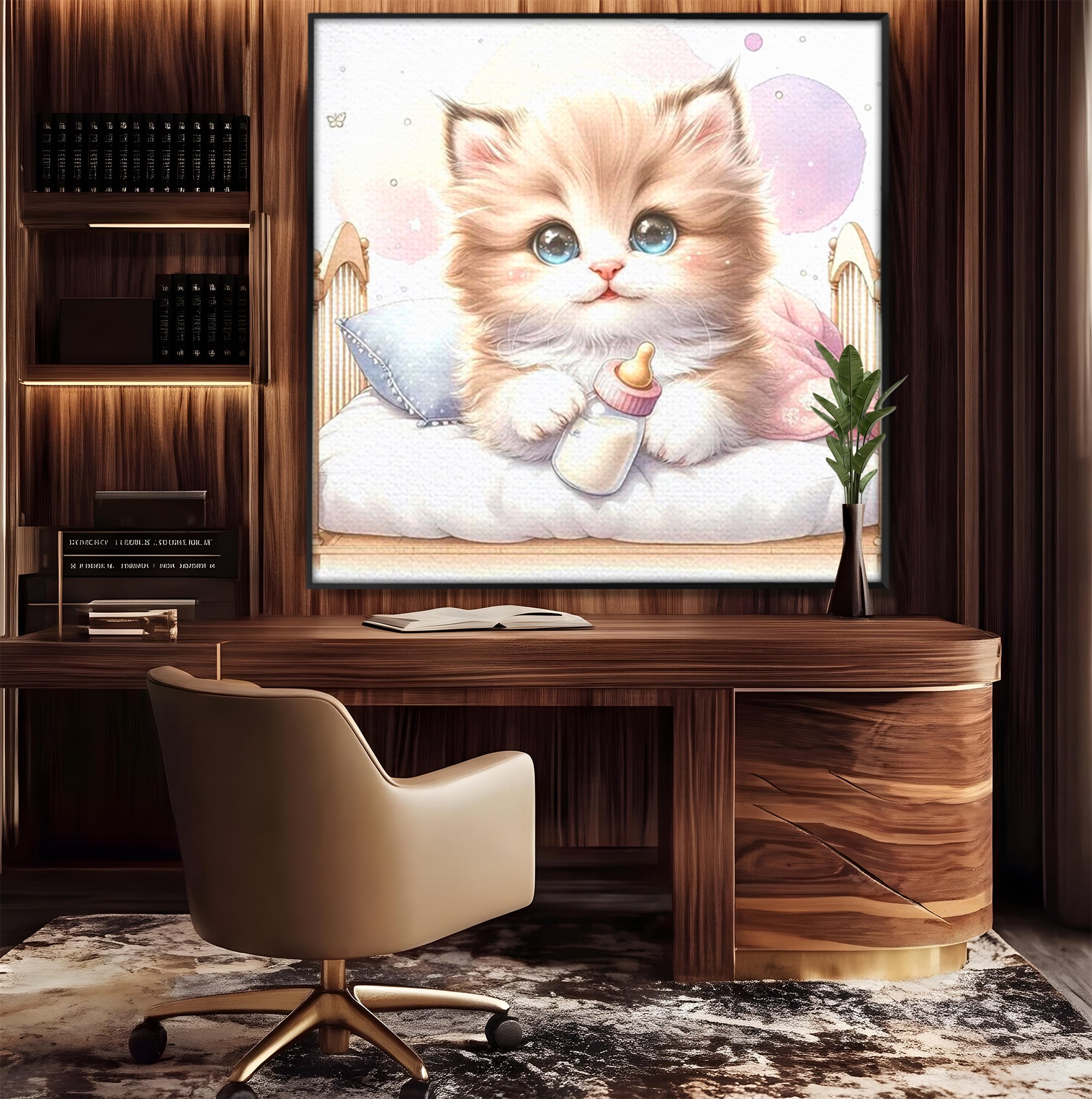 Tablou Canvas Premium, LuxCanva® K1059, Poveste de Noapte Buna, Copilarie, Biberon, Patut, Pisicuta, Pufosenie, Adorabil, Vis, Somn, Camera Copil, Dormitor