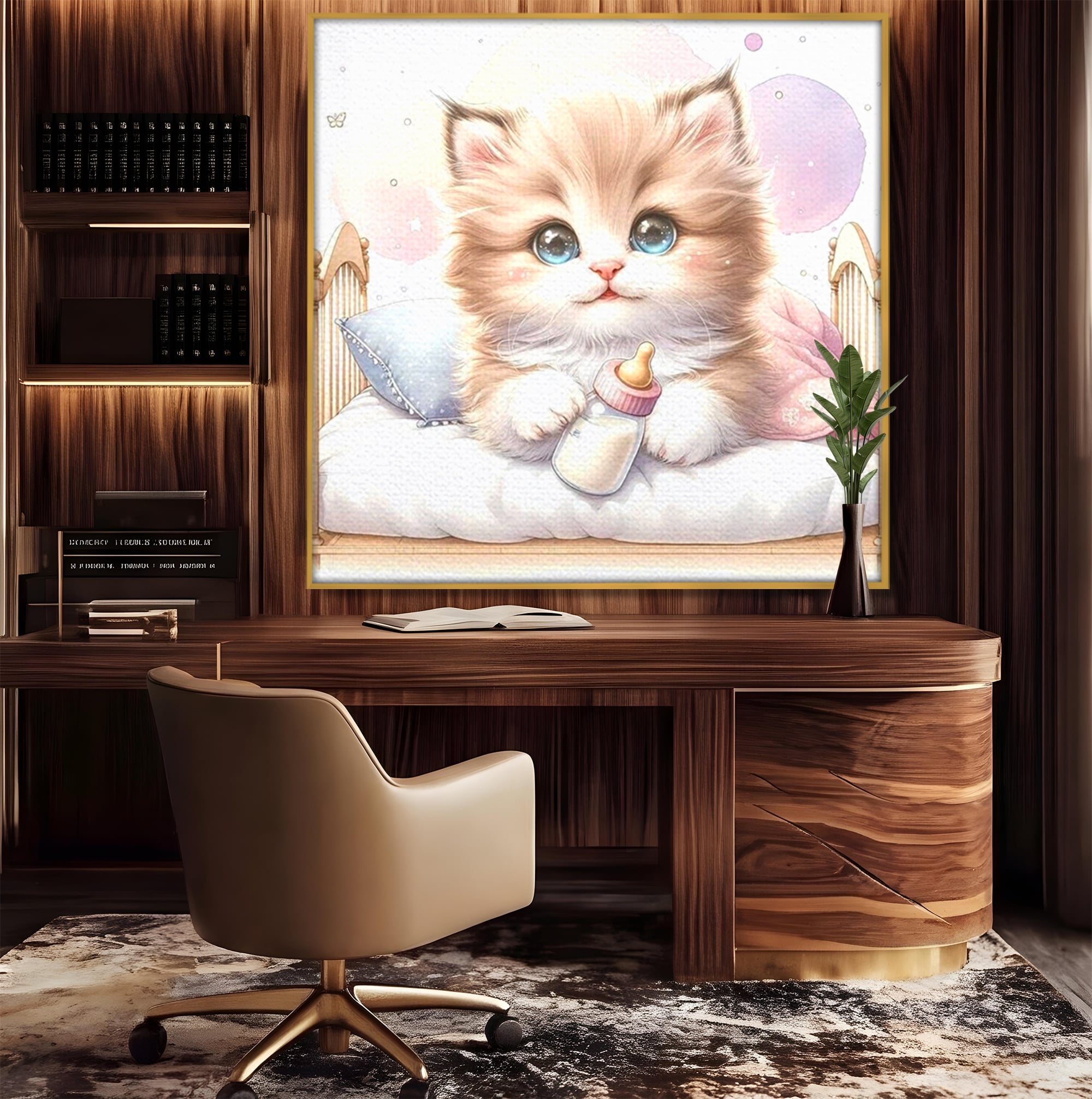 Tablou Canvas Premium, LuxCanva® K1059, Poveste de Noapte Buna, Copilarie, Biberon, Patut, Pisicuta, Pufosenie, Adorabil, Vis, Somn, Camera Copil, Dormitor
