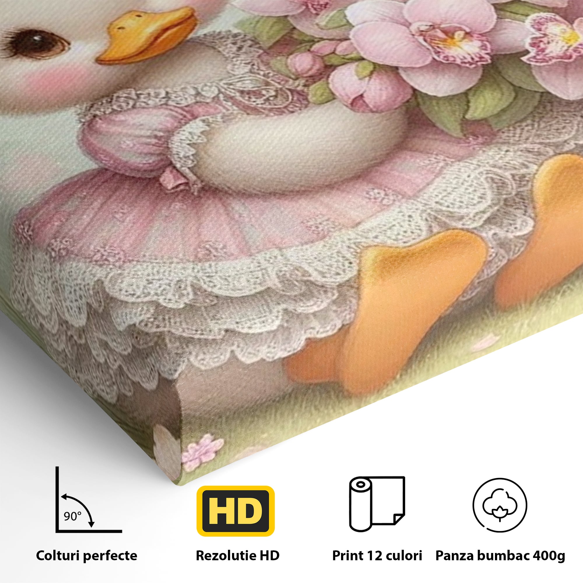 Leinwand Wandkunst Leinwand Wandkunst Premium, LuxCanva® K1060, Frühling Ballett, Orchideen, Blumen, Blütenblätter, Ente, rosa, Vogel, Schmetterlinge, rosa, Schmetterlinge, bezaubernd, Babyzimmer, Schlafzimmer