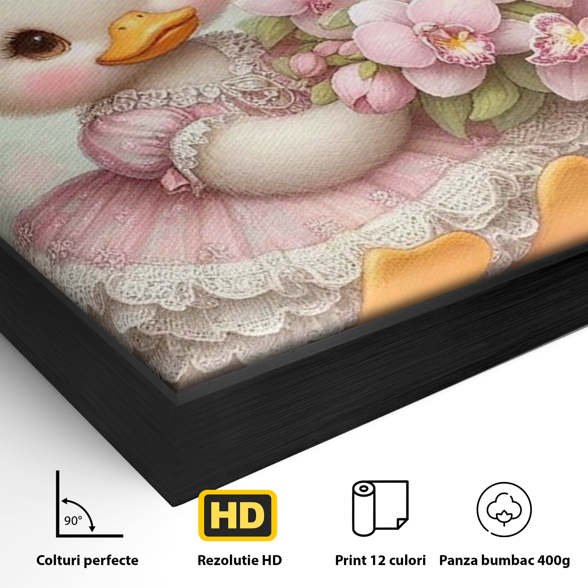 Leinwand Wandkunst Leinwand Wandkunst Premium, LuxCanva® K1060, Frühling Ballett, Orchideen, Blumen, Blütenblätter, Ente, rosa, Vogel, Schmetterlinge, rosa, Schmetterlinge, bezaubernd, Babyzimmer, Schlafzimmer