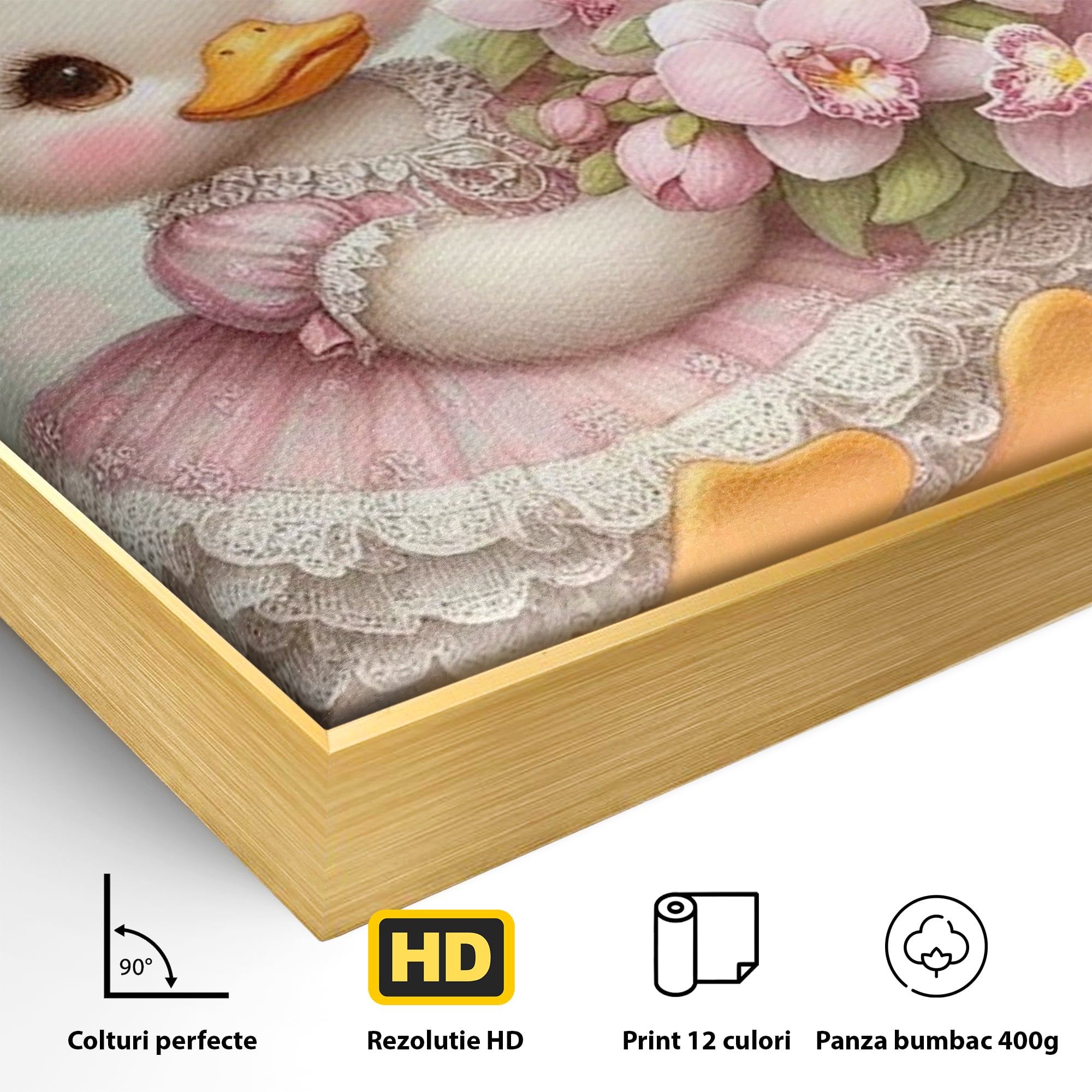 Leinwand Wandkunst Leinwand Wandkunst Premium, LuxCanva® K1060, Frühling Ballett, Orchideen, Blumen, Blütenblätter, Ente, rosa, Vogel, Schmetterlinge, rosa, Schmetterlinge, bezaubernd, Babyzimmer, Schlafzimmer
