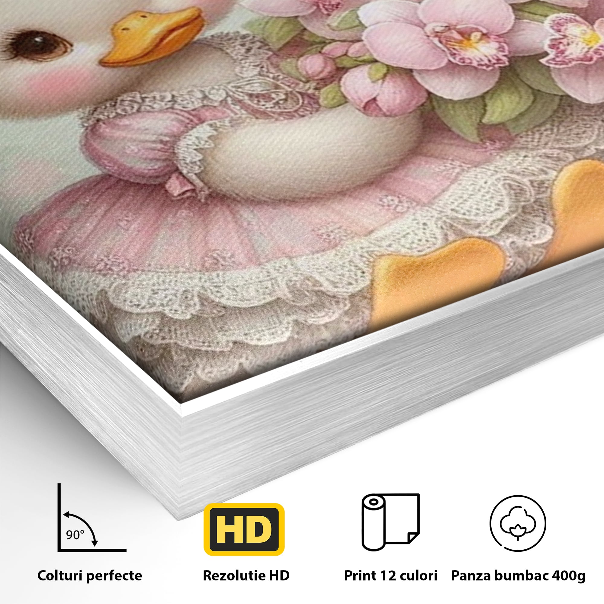 Leinwand Wandkunst Leinwand Wandkunst Premium, LuxCanva® K1060, Frühling Ballett, Orchideen, Blumen, Blütenblätter, Ente, rosa, Vogel, Schmetterlinge, rosa, Schmetterlinge, bezaubernd, Babyzimmer, Schlafzimmer