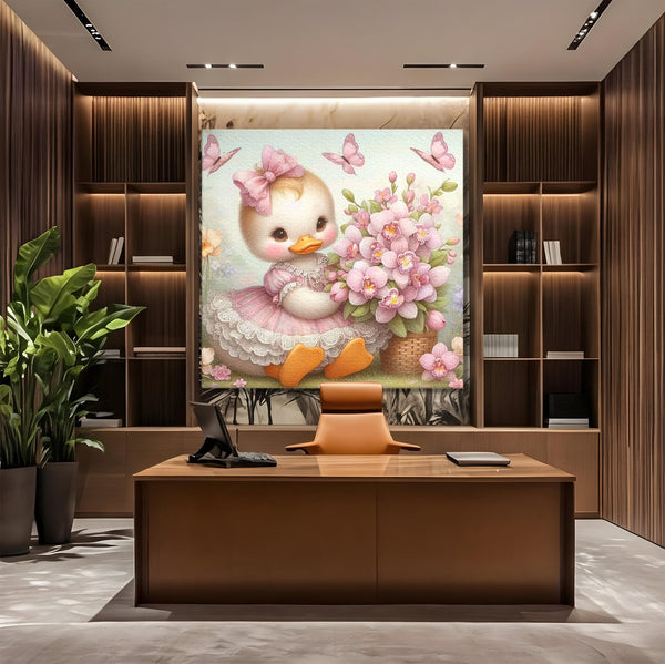 Leinwand Wandkunst Leinwand Wandkunst Premium, LuxCanva® K1060, Frühling Ballett, Orchideen, Blumen, Blütenblätter, Ente, rosa, Vogel, Schmetterlinge, rosa, Schmetterlinge, bezaubernd, Babyzimmer, Schlafzimmer