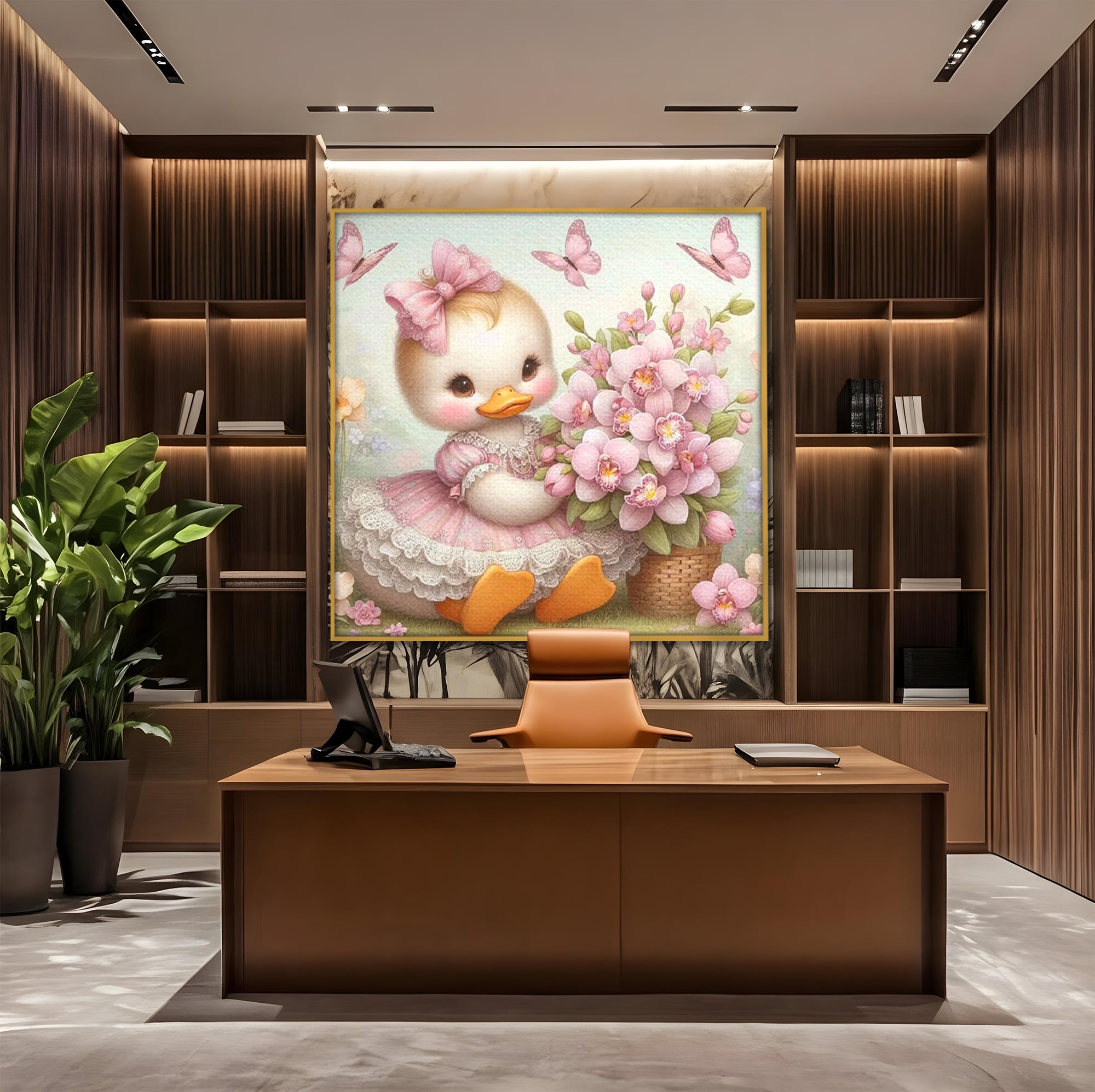 Leinwand Wandkunst Leinwand Wandkunst Premium, LuxCanva® K1060, Frühling Ballett, Orchideen, Blumen, Blütenblätter, Ente, rosa, Vogel, Schmetterlinge, rosa, Schmetterlinge, bezaubernd, Babyzimmer, Schlafzimmer