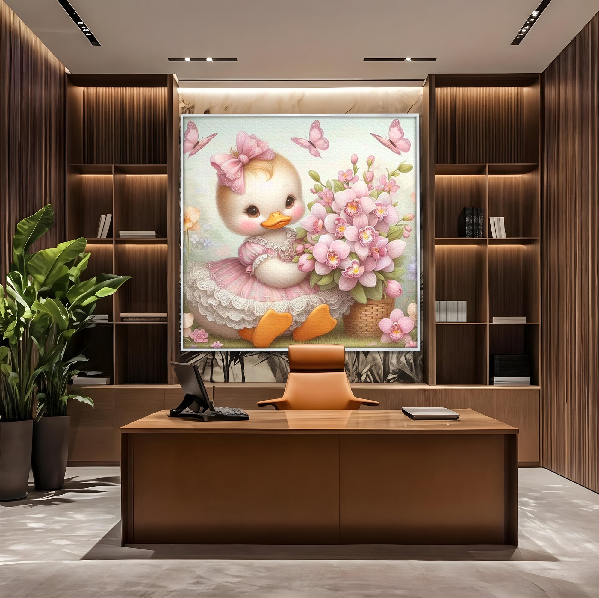 Leinwand Wandkunst Leinwand Wandkunst Premium, LuxCanva® K1060, Frühling Ballett, Orchideen, Blumen, Blütenblätter, Ente, rosa, Vogel, Schmetterlinge, rosa, Schmetterlinge, bezaubernd, Babyzimmer, Schlafzimmer