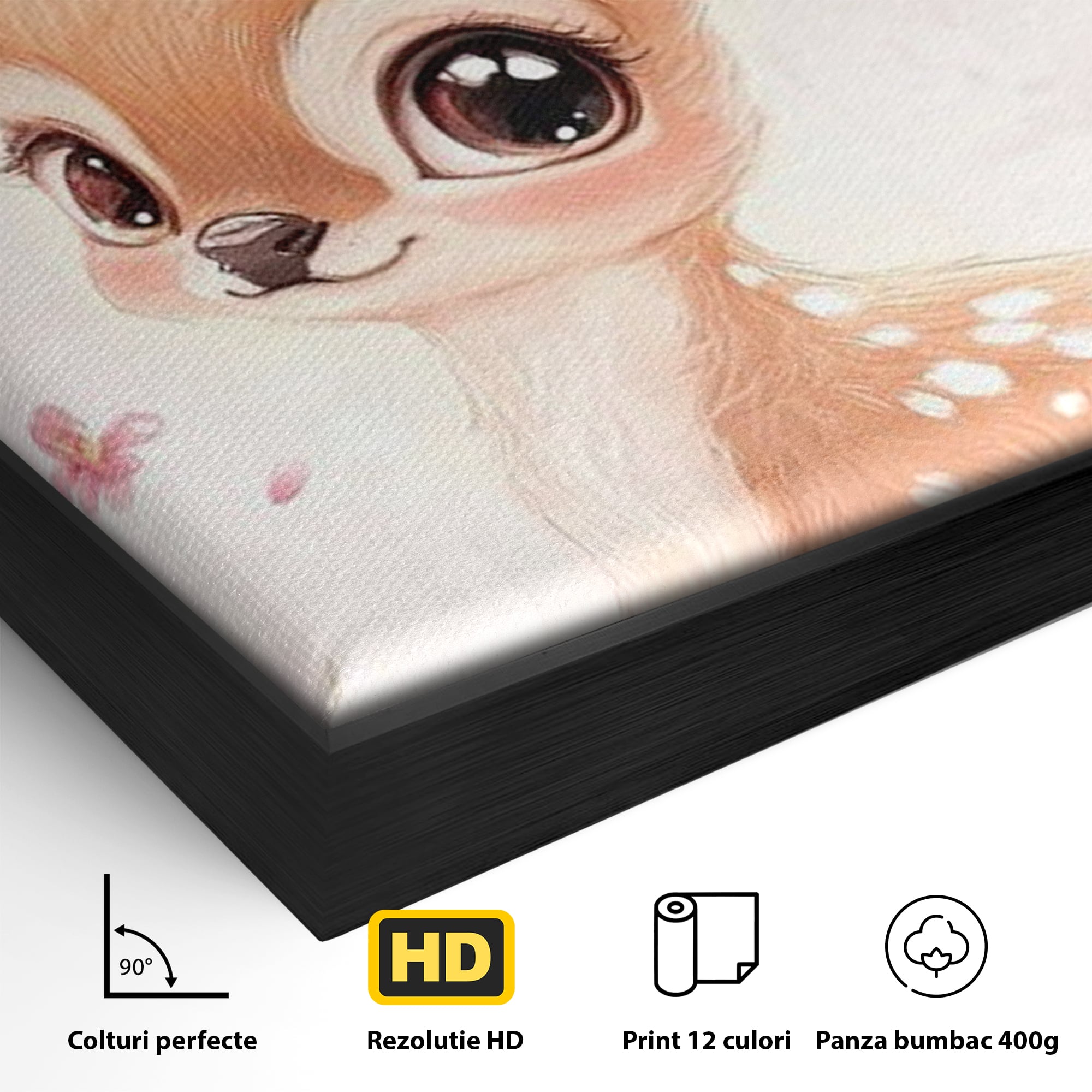 Tablou Canvas Premium, LuxCanva® K1061, Micuta Visatoare, Caprioara, Pastel, Natura, Copilarie, Roz, Gingasie, Poveste, Padure, Camera Copil, Dormitor