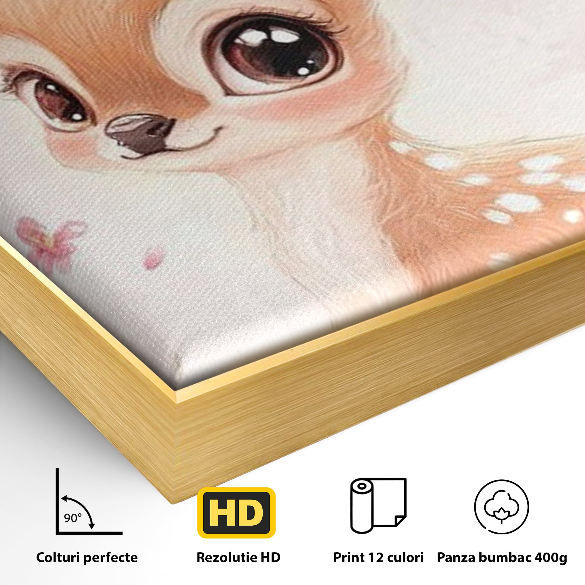 Tablou Canvas Premium, LuxCanva® K1061, Micuta Visatoare, Caprioara, Pastel, Natura, Copilarie, Roz, Gingasie, Poveste, Padure, Camera Copil, Dormitor
