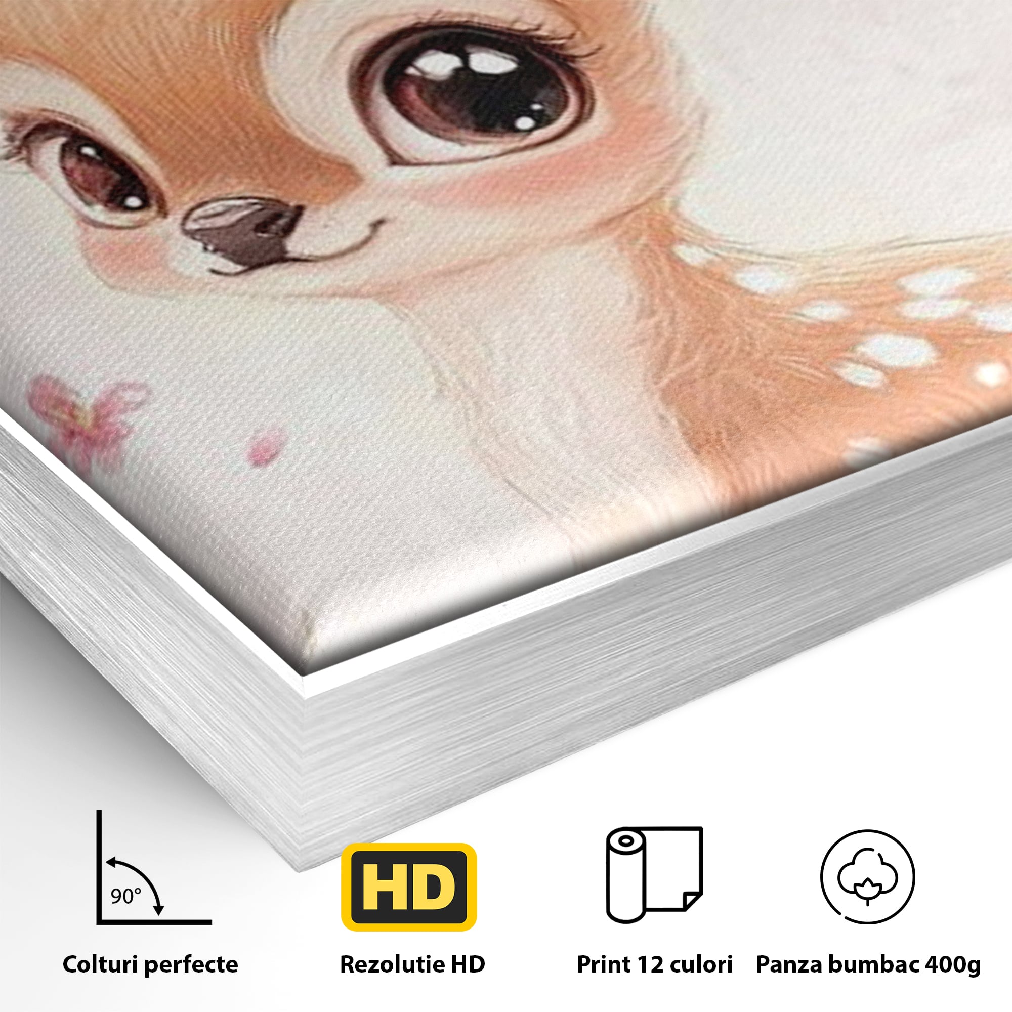 Tablou Canvas Premium, LuxCanva® K1061, Micuta Visatoare, Caprioara, Pastel, Natura, Copilarie, Roz, Gingasie, Poveste, Padure, Camera Copil, Dormitor