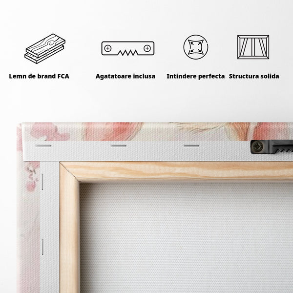 Tablou Canvas Premium, LuxCanva® K1061, Micuta Visatoare, Caprioara, Pastel, Natura, Copilarie, Roz, Gingasie, Poveste, Padure, Camera Copil, Dormitor