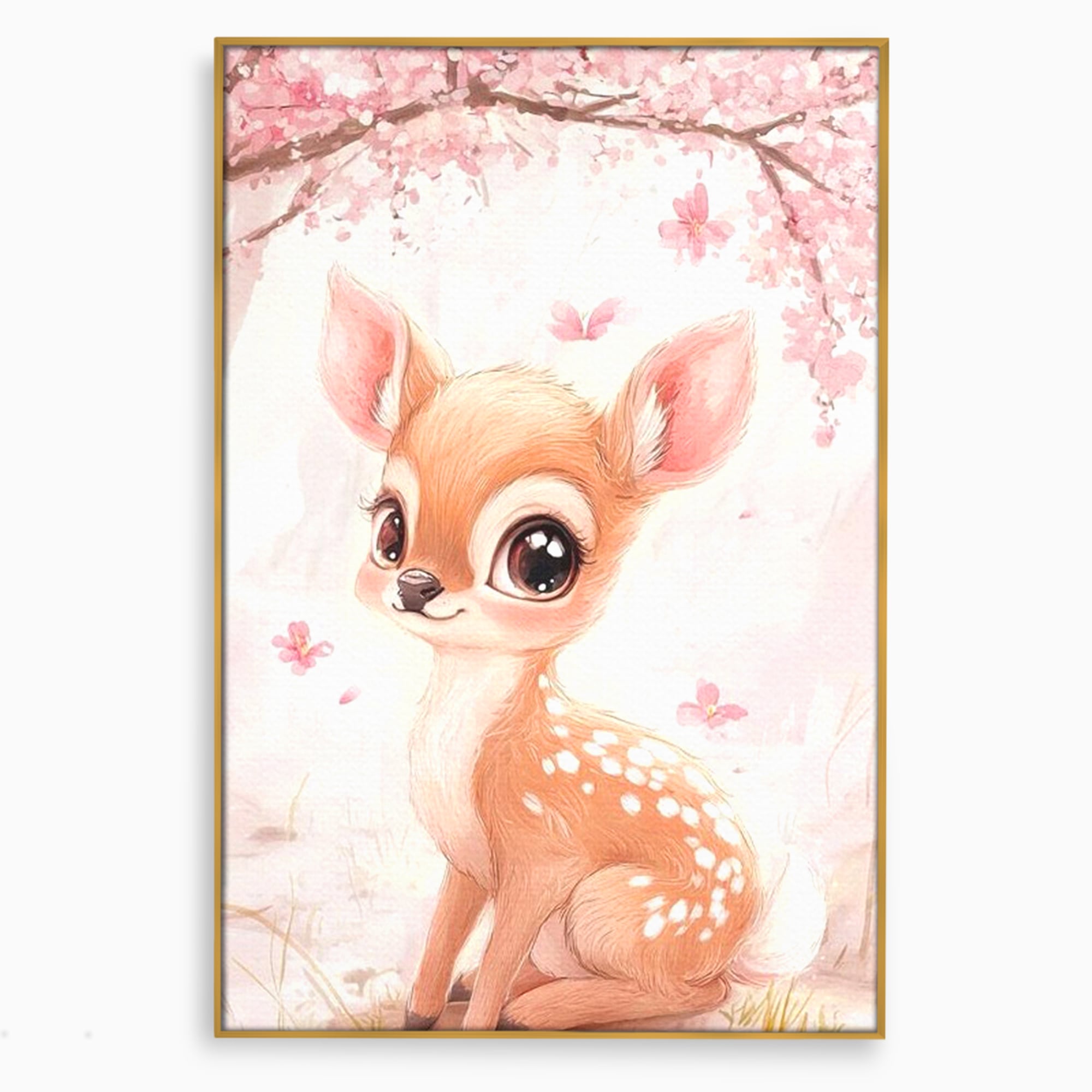 Tablou Canvas Premium, LuxCanva® K1061, Micuta Visatoare, Caprioara, Pastel, Natura, Copilarie, Roz, Gingasie, Poveste, Padure, Camera Copil, Dormitor