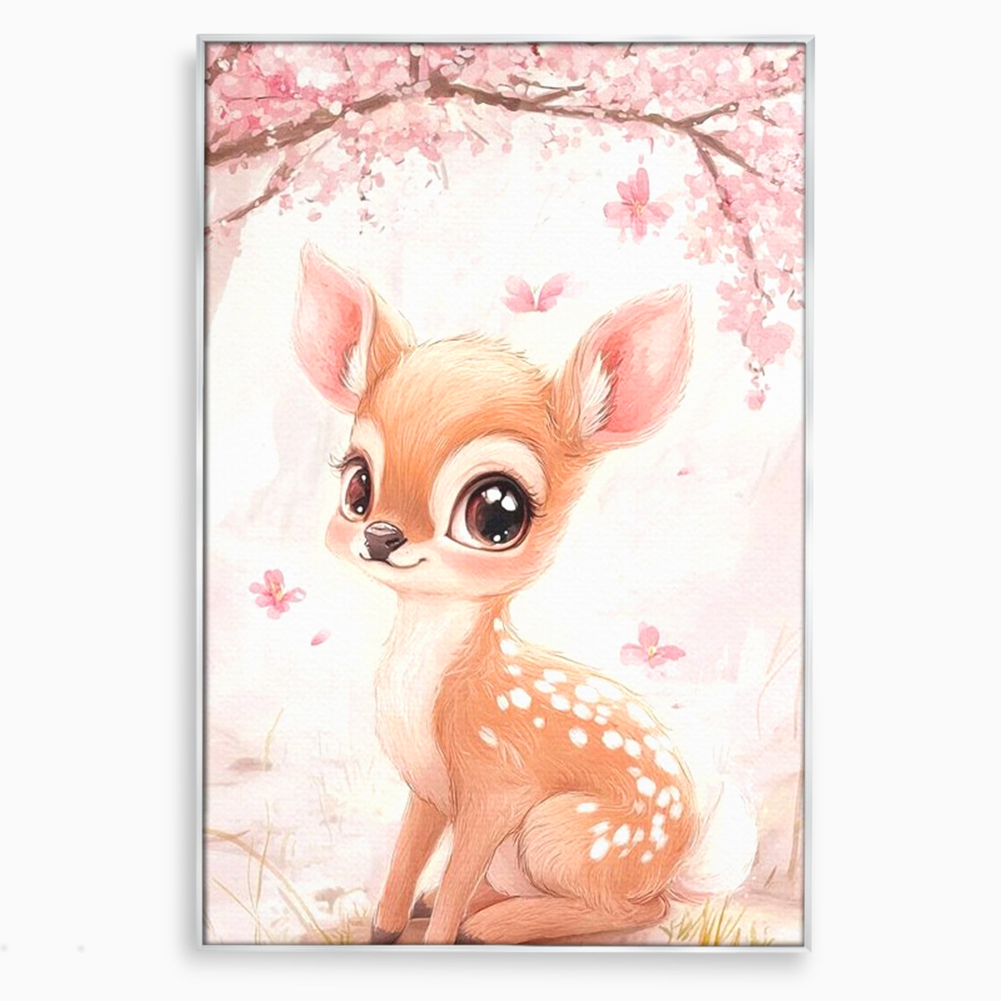 Tablou Canvas Premium, LuxCanva® K1061, Micuta Visatoare, Caprioara, Pastel, Natura, Copilarie, Roz, Gingasie, Poveste, Padure, Camera Copil, Dormitor
