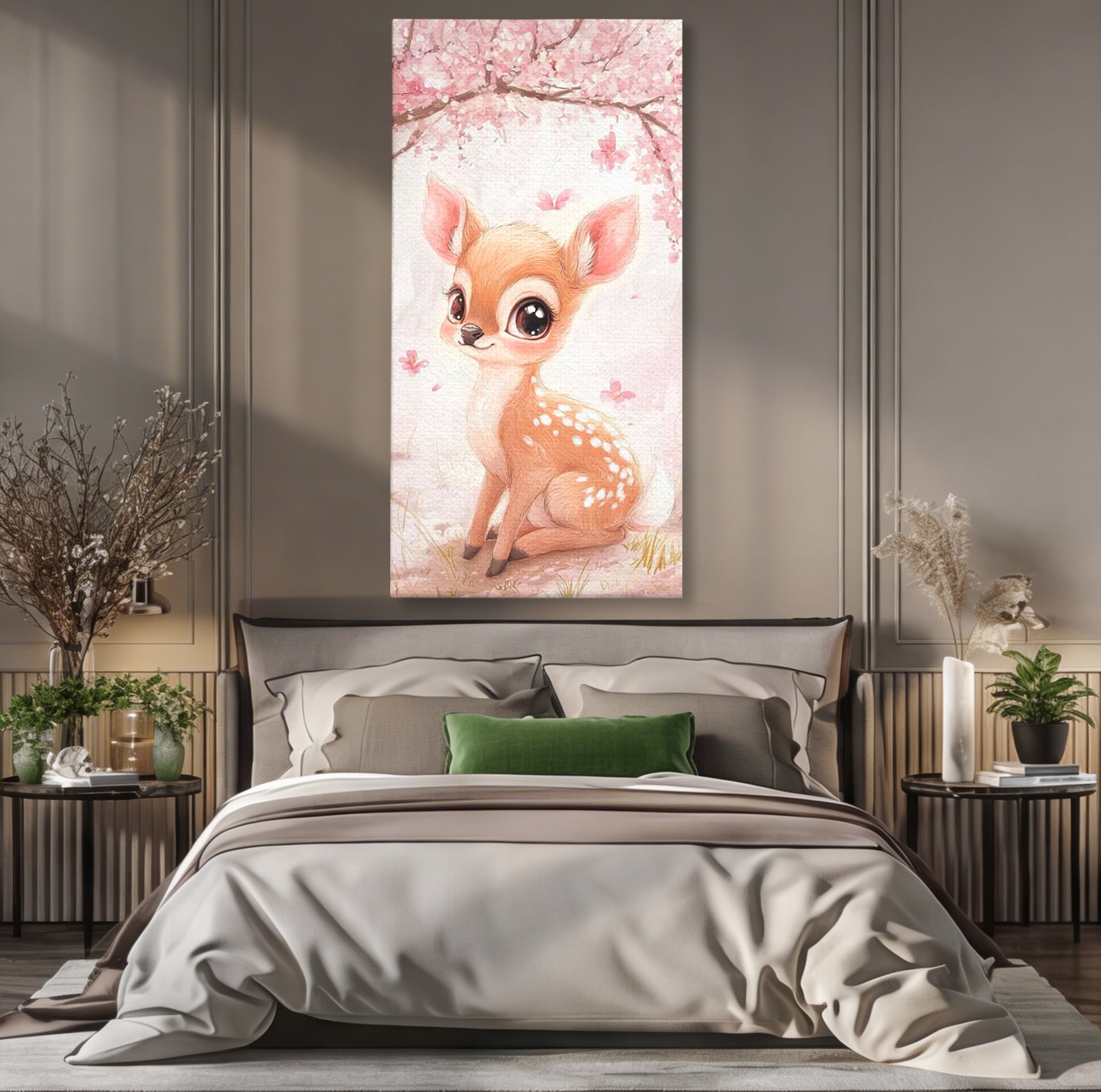 Tablou Canvas Premium, LuxCanva® K1061, Micuta Visatoare, Caprioara, Pastel, Natura, Copilarie, Roz, Gingasie, Poveste, Padure, Camera Copil, Dormitor