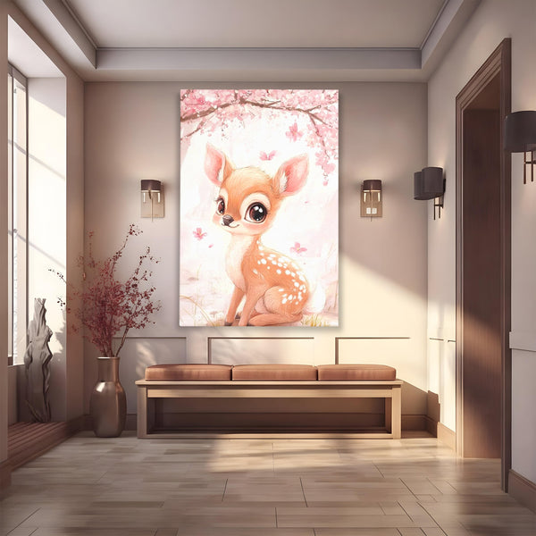 Tablou Canvas Premium, LuxCanva® K1061, Micuta Visatoare, Caprioara, Pastel, Natura, Copilarie, Roz, Gingasie, Poveste, Padure, Camera Copil, Dormitor