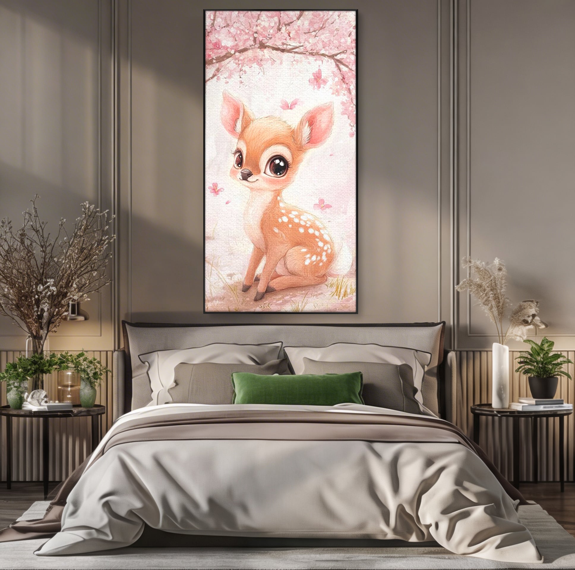 Tablou Canvas Premium, LuxCanva® K1061, Micuta Visatoare, Caprioara, Pastel, Natura, Copilarie, Roz, Gingasie, Poveste, Padure, Camera Copil, Dormitor