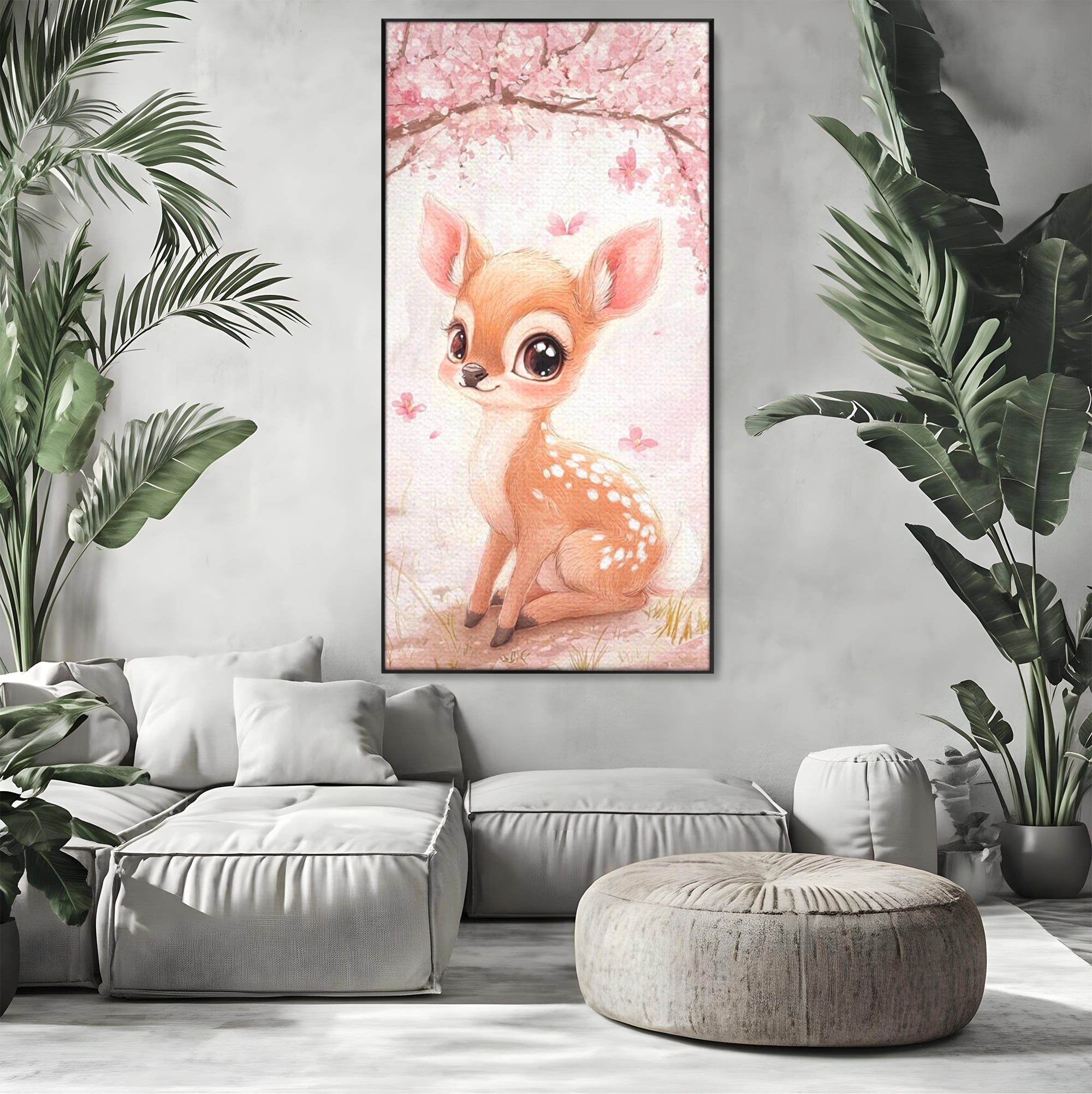 Tablou Canvas Premium, LuxCanva® K1061, Micuta Visatoare, Caprioara, Pastel, Natura, Copilarie, Roz, Gingasie, Poveste, Padure, Camera Copil, Dormitor
