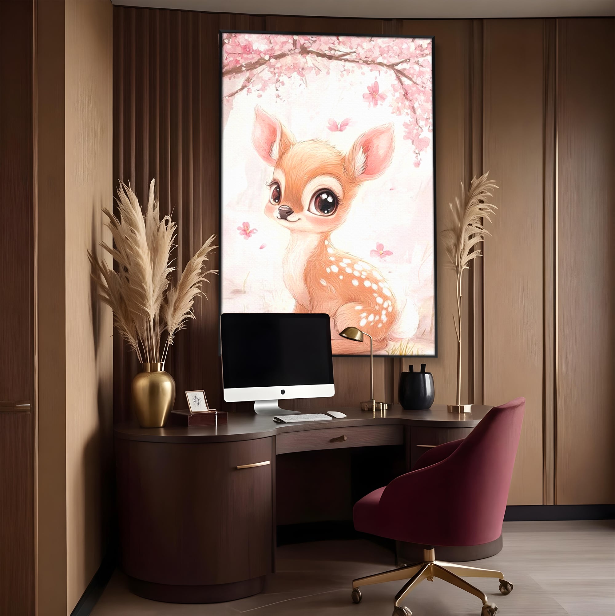 Tablou Canvas Premium, LuxCanva® K1061, Micuta Visatoare, Caprioara, Pastel, Natura, Copilarie, Roz, Gingasie, Poveste, Padure, Camera Copil, Dormitor