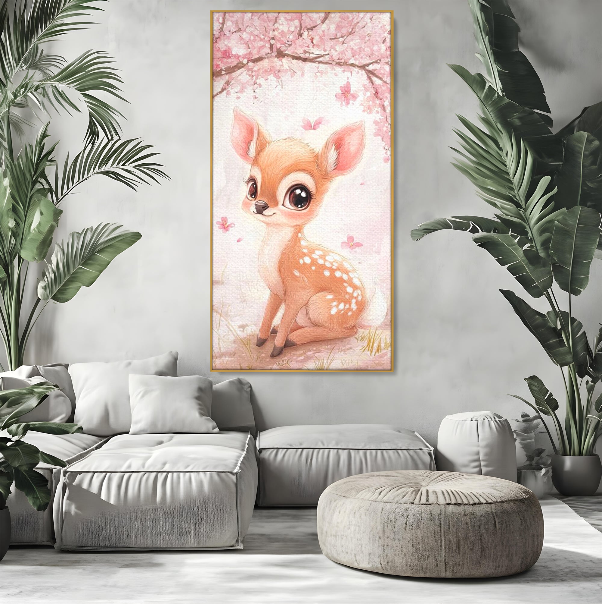 Tablou Canvas Premium, LuxCanva® K1061, Micuta Visatoare, Caprioara, Pastel, Natura, Copilarie, Roz, Gingasie, Poveste, Padure, Camera Copil, Dormitor