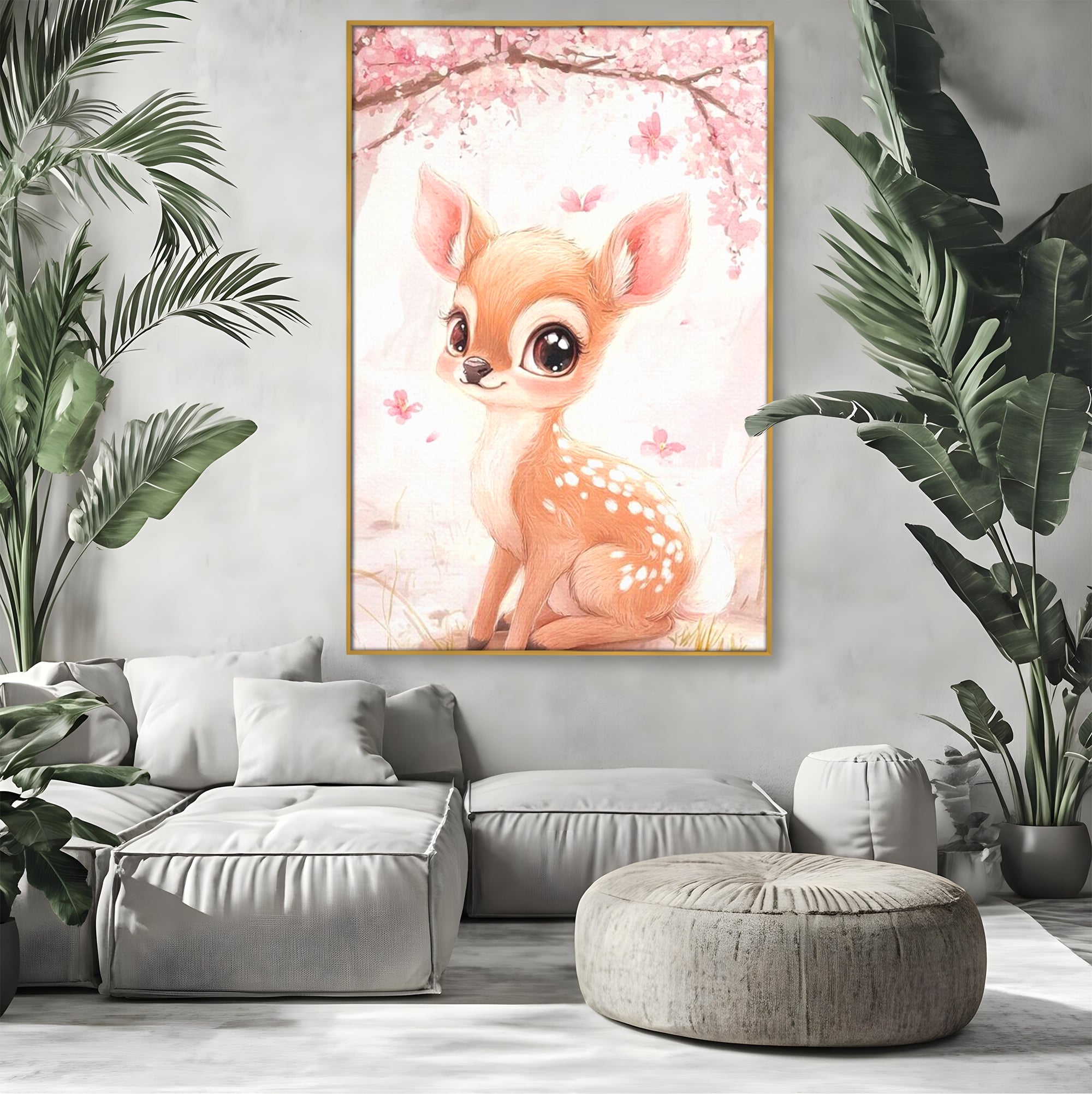 Tablou Canvas Premium, LuxCanva® K1061, Micuta Visatoare, Caprioara, Pastel, Natura, Copilarie, Roz, Gingasie, Poveste, Padure, Camera Copil, Dormitor