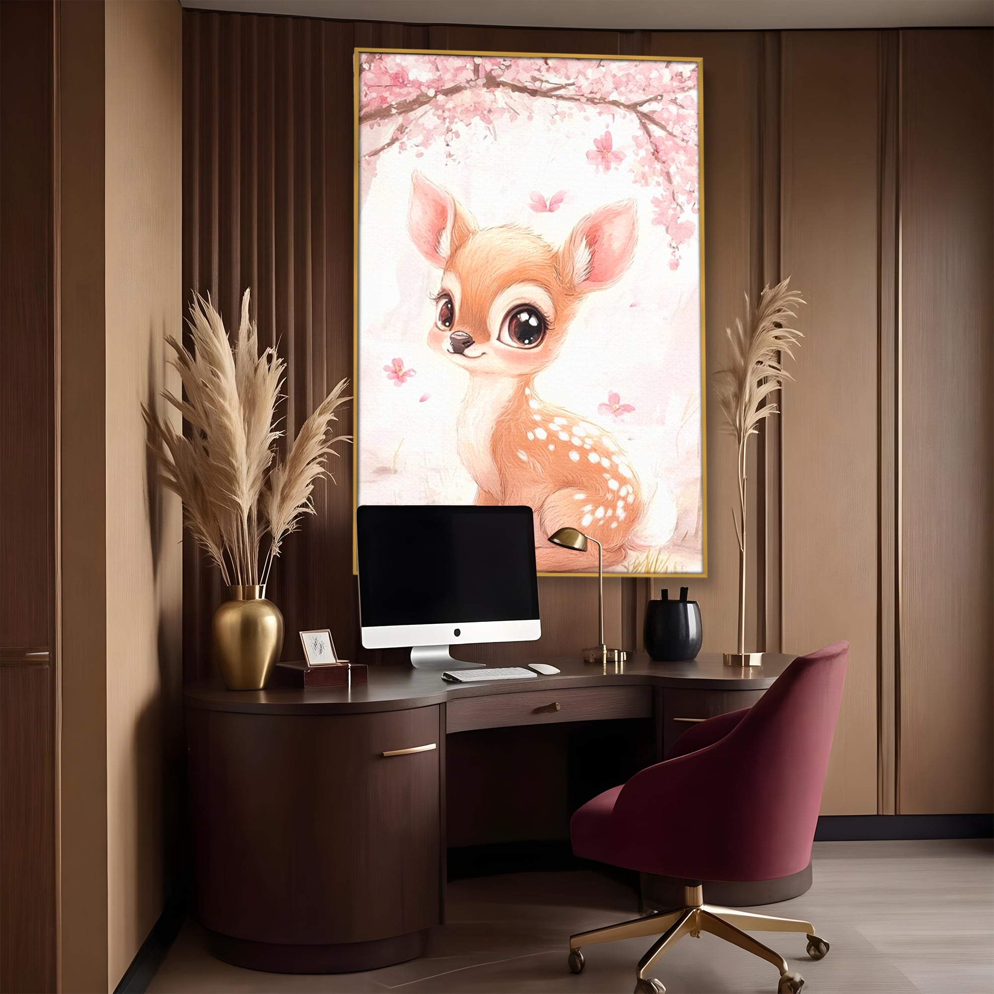 Tablou Canvas Premium, LuxCanva® K1061, Micuta Visatoare, Caprioara, Pastel, Natura, Copilarie, Roz, Gingasie, Poveste, Padure, Camera Copil, Dormitor